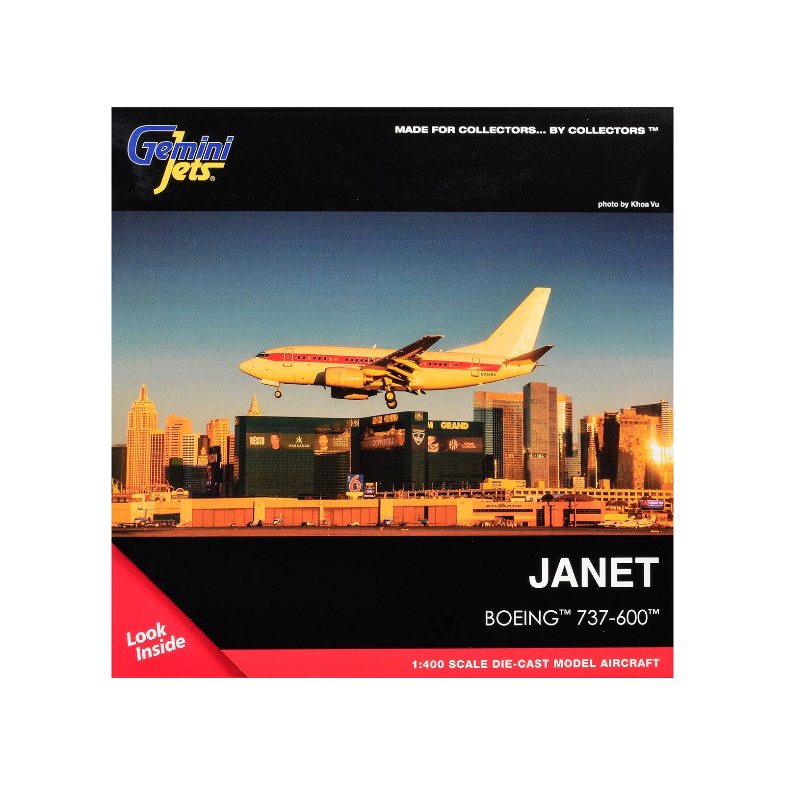 Gemini Jets.  
MADE FOR COLLECTORS... BY COLLECTORS™  
photo by Khoa Vu  

KOYABO  
TSTO  
-  
2.999  
GRAND  

Look Inside  
JANET™  
BOEING™ 737-600™  
1:400 SCALE DIE-CAST MODEL AIRCRAFT
