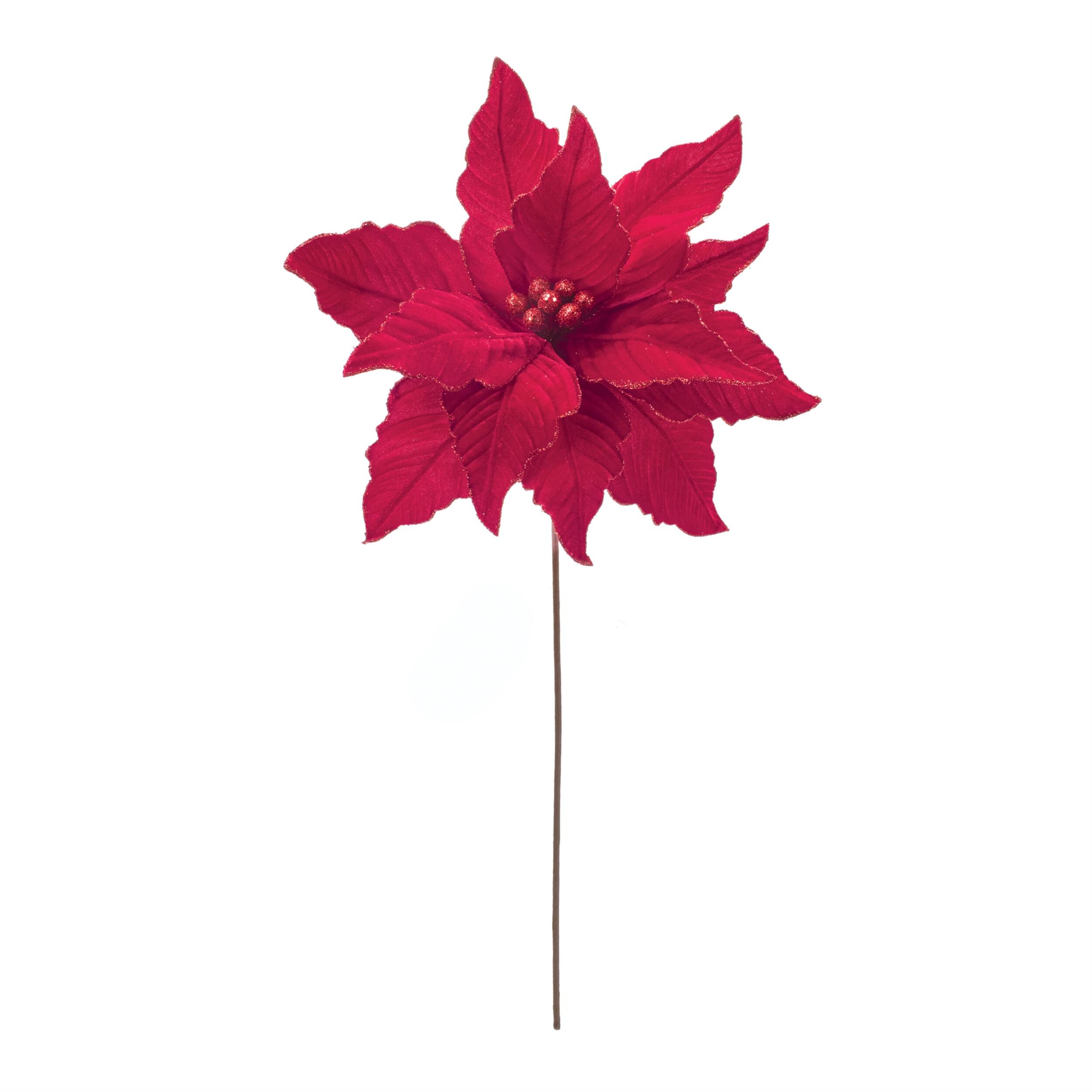 Angle. BreeBe - Glittered Red Poinsettia Flower Stem (Set of 2) - Red.
