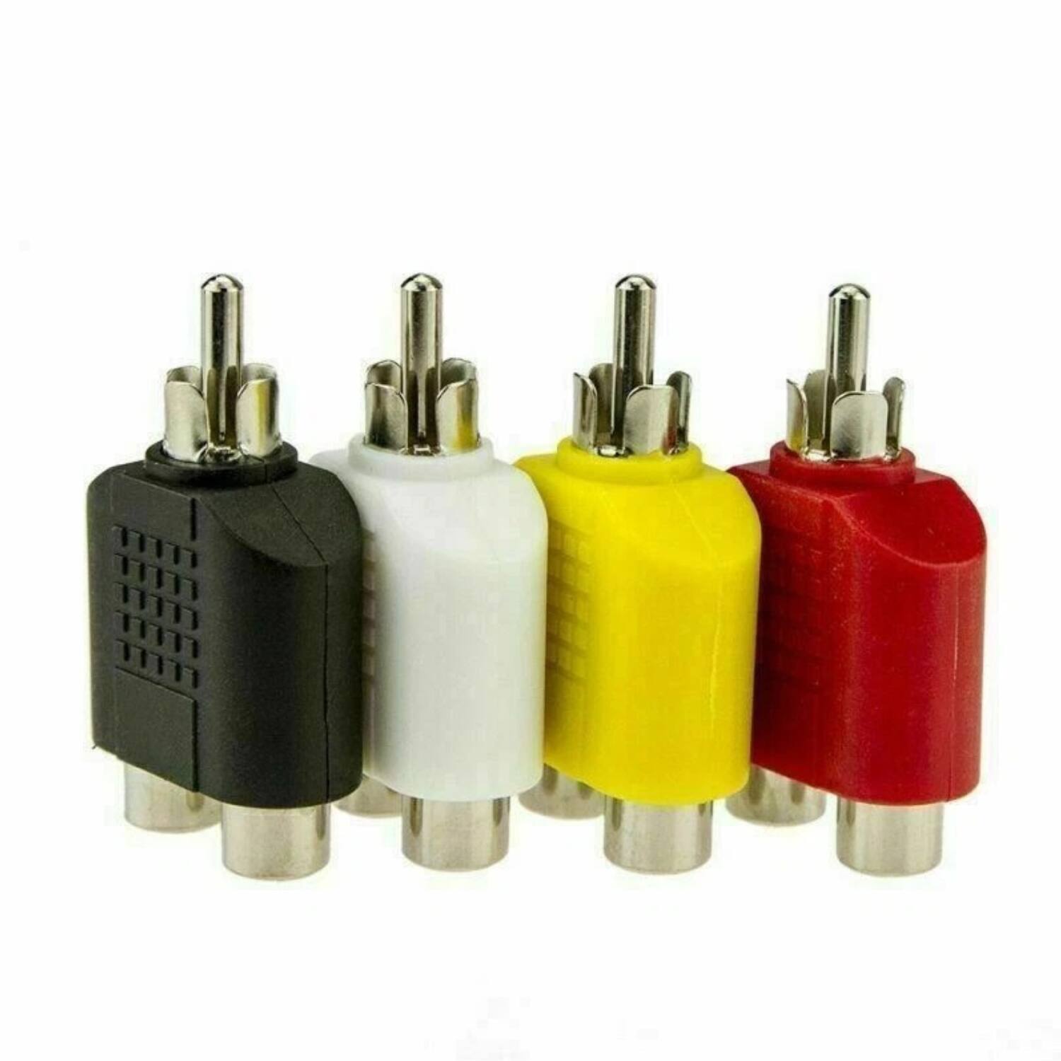 Left. Stock Preferred - 1 Male to 2 Female RCA Y Splitter Cable Adapter 8 Pcs - Black,Red,White,Yellow.