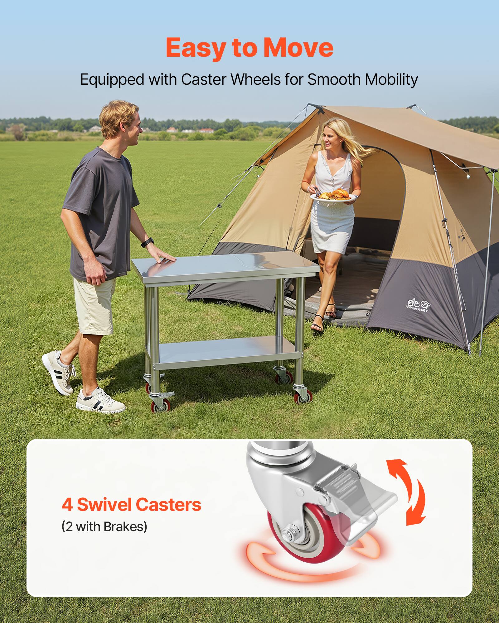 Easy to Move  
Equipped with Caster Wheels for Smooth Mobility  

4 Swivel Casters (2 with Brakes)