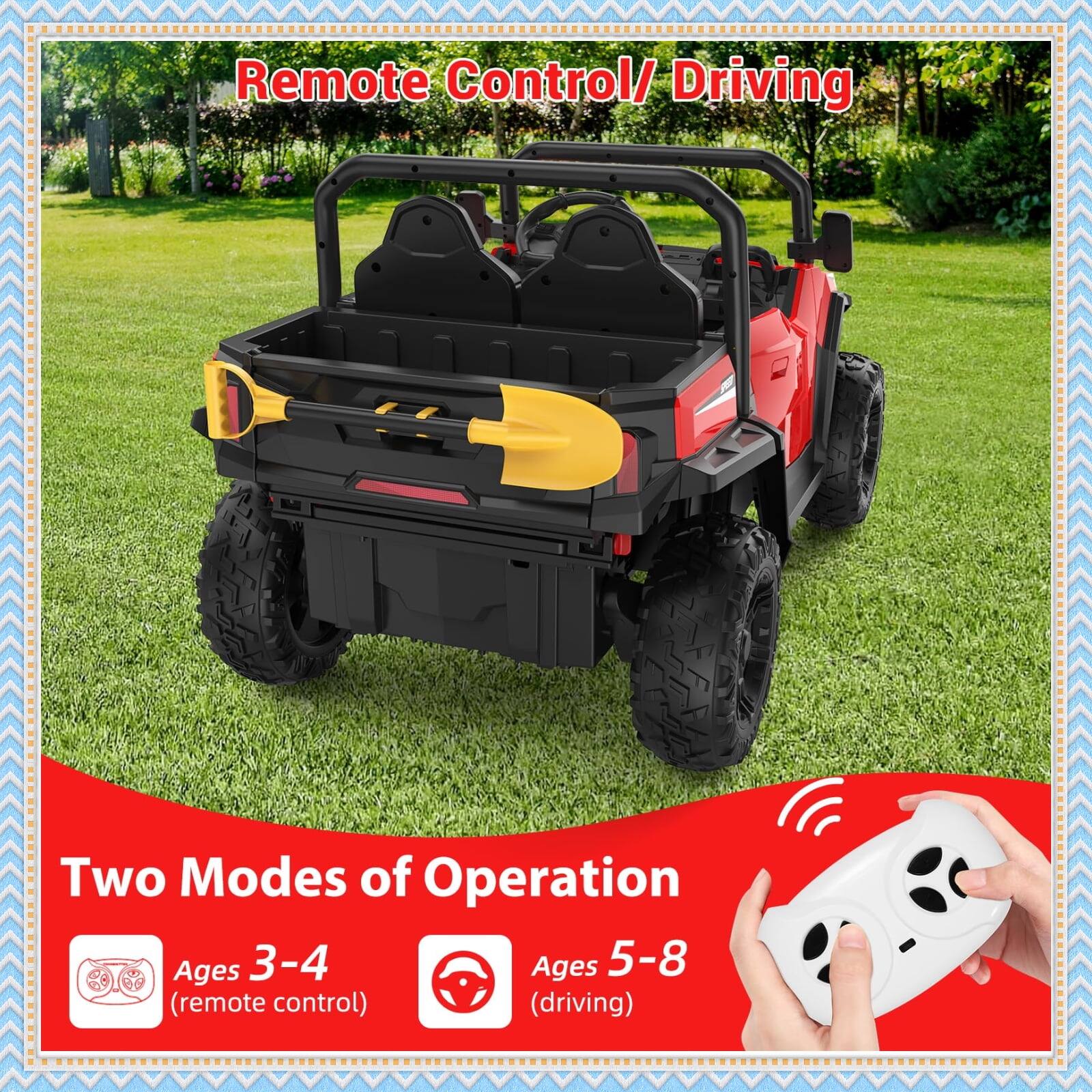 Remote Control/ Driving

Two Modes of Operation

Ages 3-4 (remote control)

Ages 5-8 (driving)
