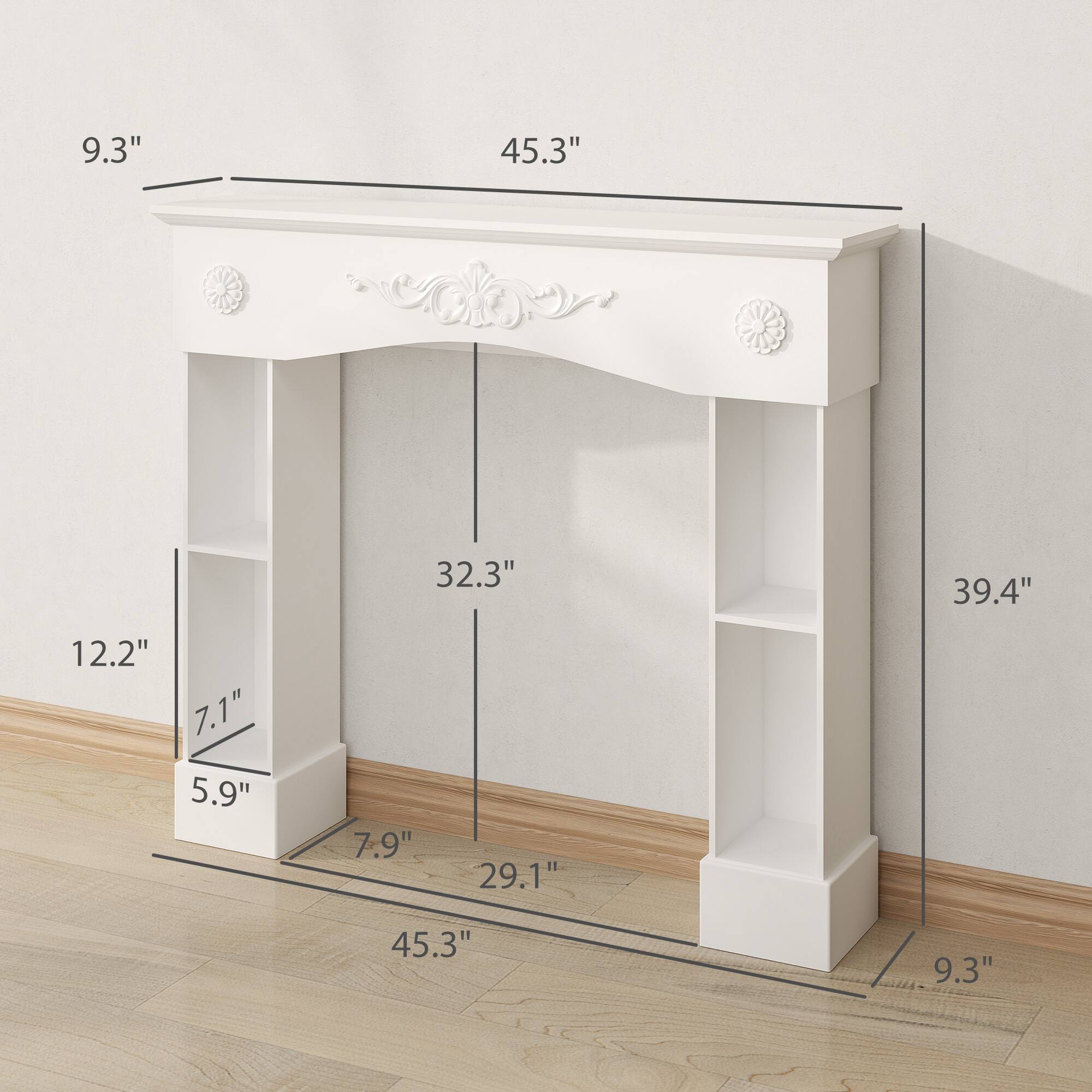 Left. TinyHomie - Freestanding Fireplace Surround with Leg for Electric Fireplaces.