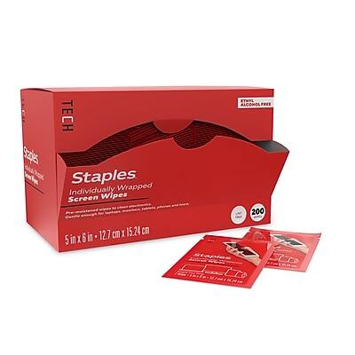 Staples
Individually Wrapped Screen Wipes
5 in x 6 in (12.7 cm x 15.24 cm)
200
Ethyl Alcohol Free