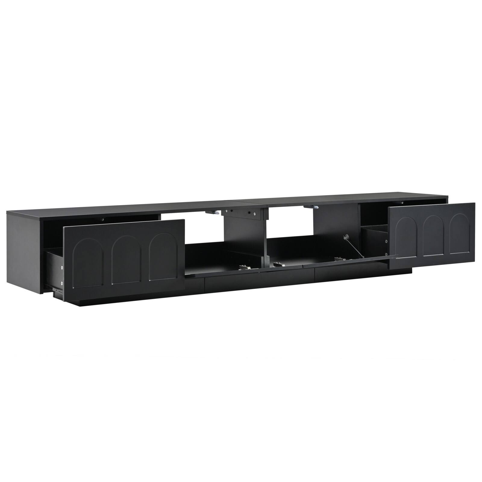 Alt View 10. Ecooso - TV Stand with Fluted tempered Glass Doors for TVs Up to 95'', Arched Cabinet Doors ，APP-Controlled LED Light - Black.