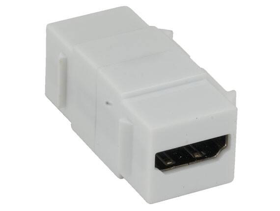 Angle. Cable Leader - HDMI Keystone Jack Female to Female Coupler, Type A, Snap-In, White - White.