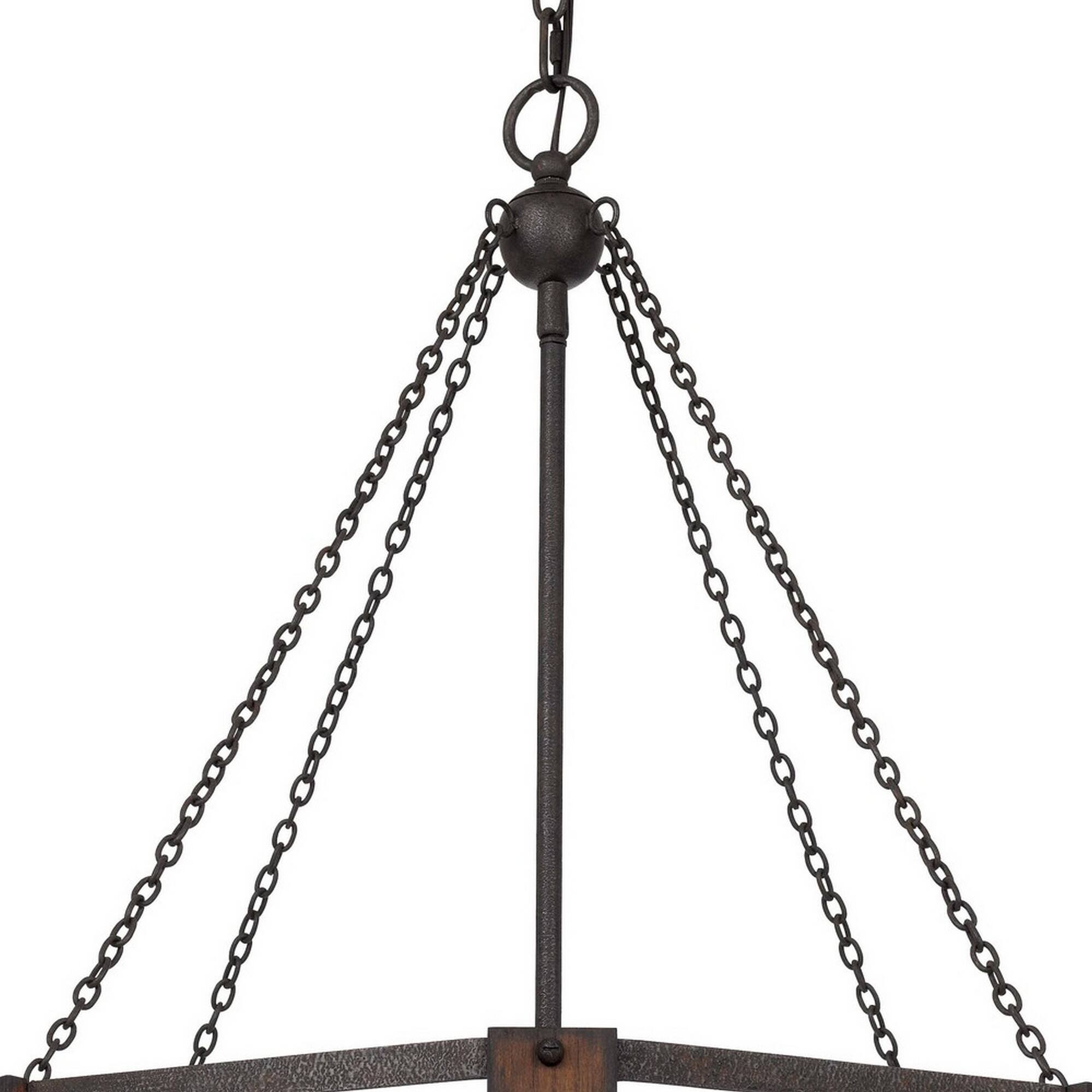 Left. Manhattan Lane - Chandelier with Octagonal Cage Design Metal Frame and Wood Accents - Brown.