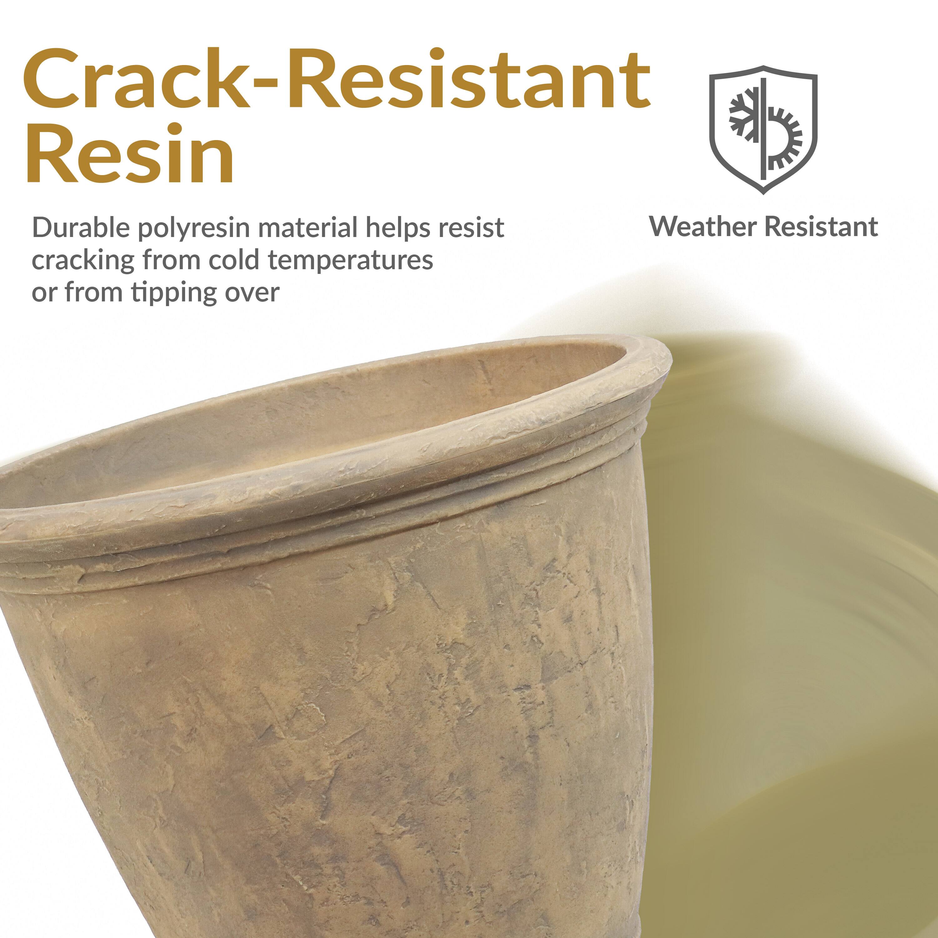 Crack-Resistant Resin

Durable polyresin material helps resist cracking from cold temperatures or from tipping over

Weather Resistant
