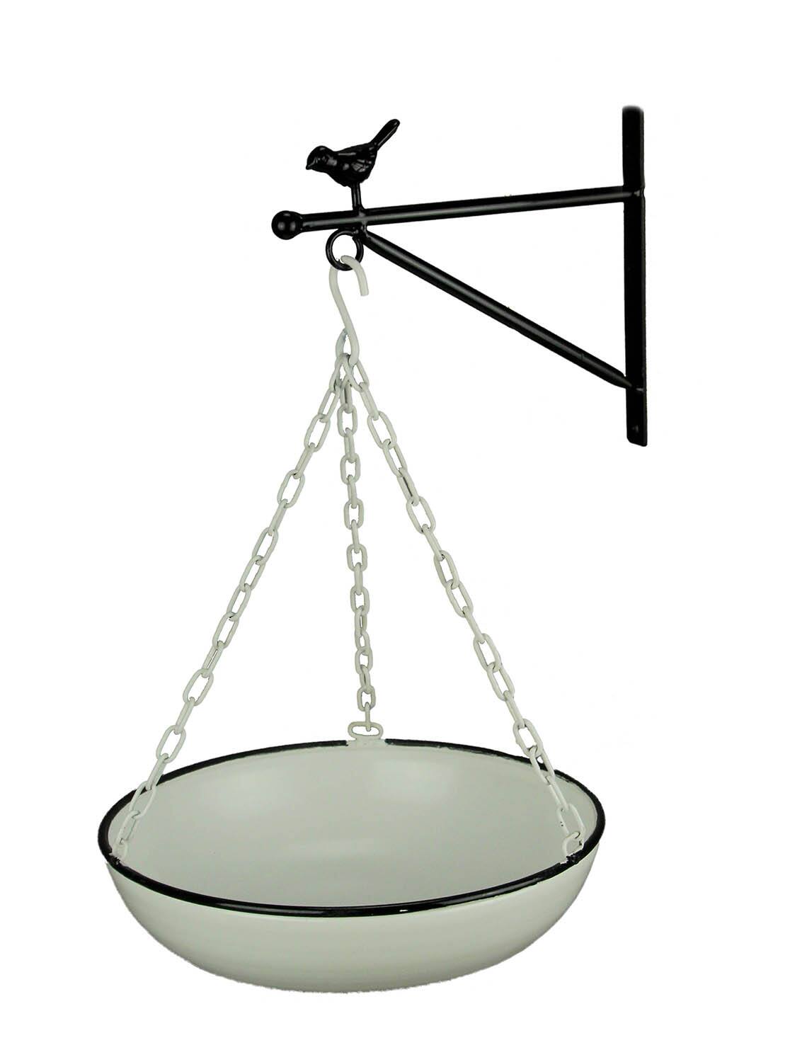 Alt View 1. PD Home & Garden - Black and White Enamel Metal Wall Mounted Bowl and Bracket - White.