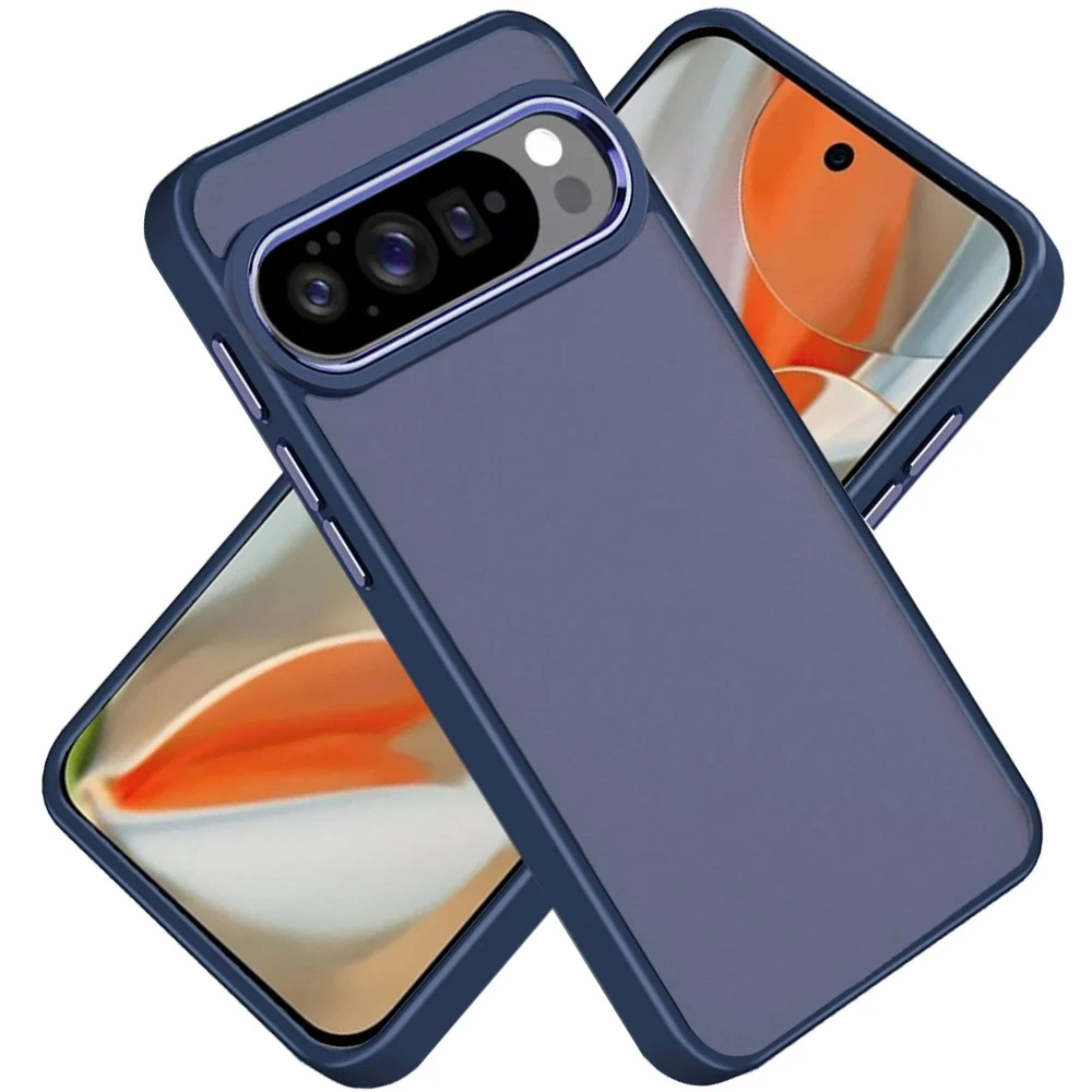 Angle. Kitcheniva - Durable Metal Stand Lens Protection Case With Tempered Glass For Google Pixel 10/10 Pro Blue - Blue.