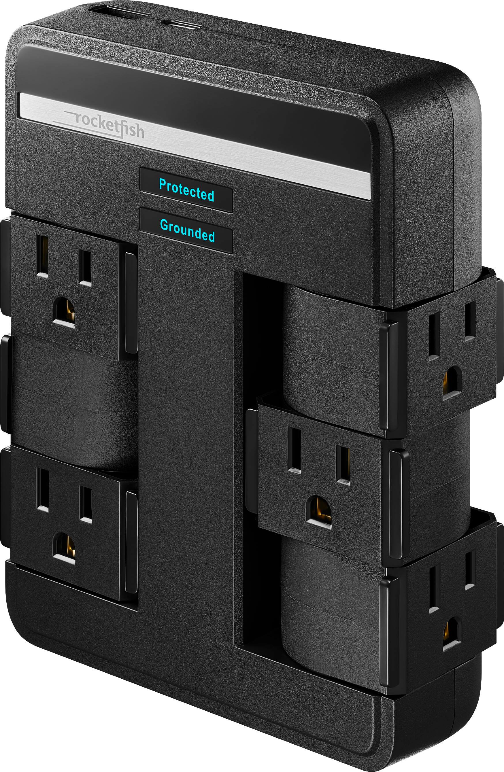 Rocketfish™ - 6-Outlet/1-USB/1-USB-C Swivel Wall Tap 2,100 Joules Surge Protector - Black