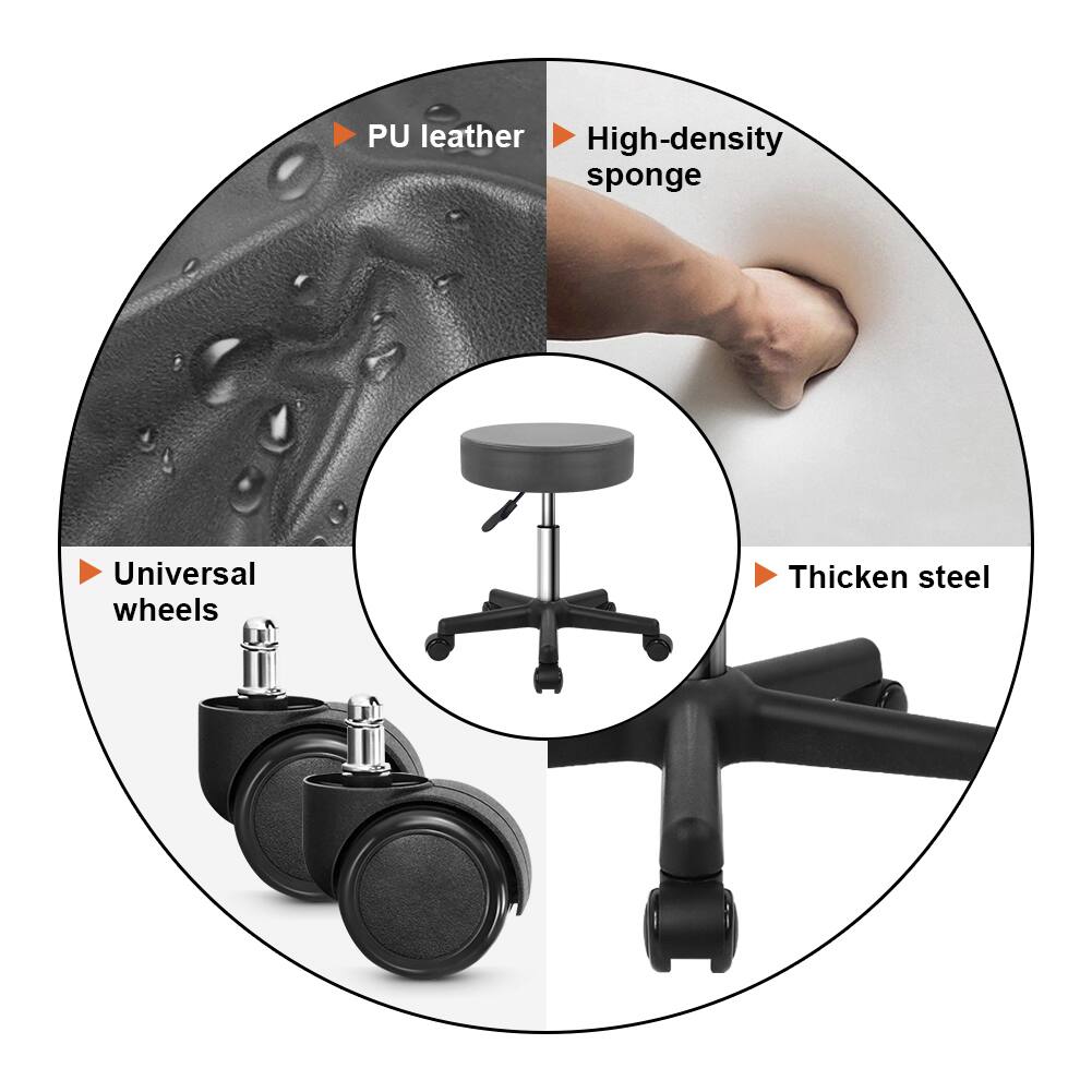 - PU leather
- High-density sponge
- Universal wheels
- Thicken steel