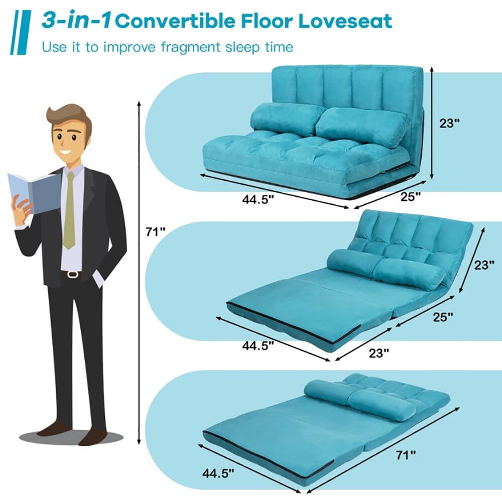 3-in-1 Convertible Floor Loveseat  
Use it to improve fragment sleep time  

Dimensions:  
- 23"  
- 44.5"  
- 25"  
- 71"  
- 23"  
- 25"  
- 44.5"  
- 23"  
- 44.5"  
- 71"