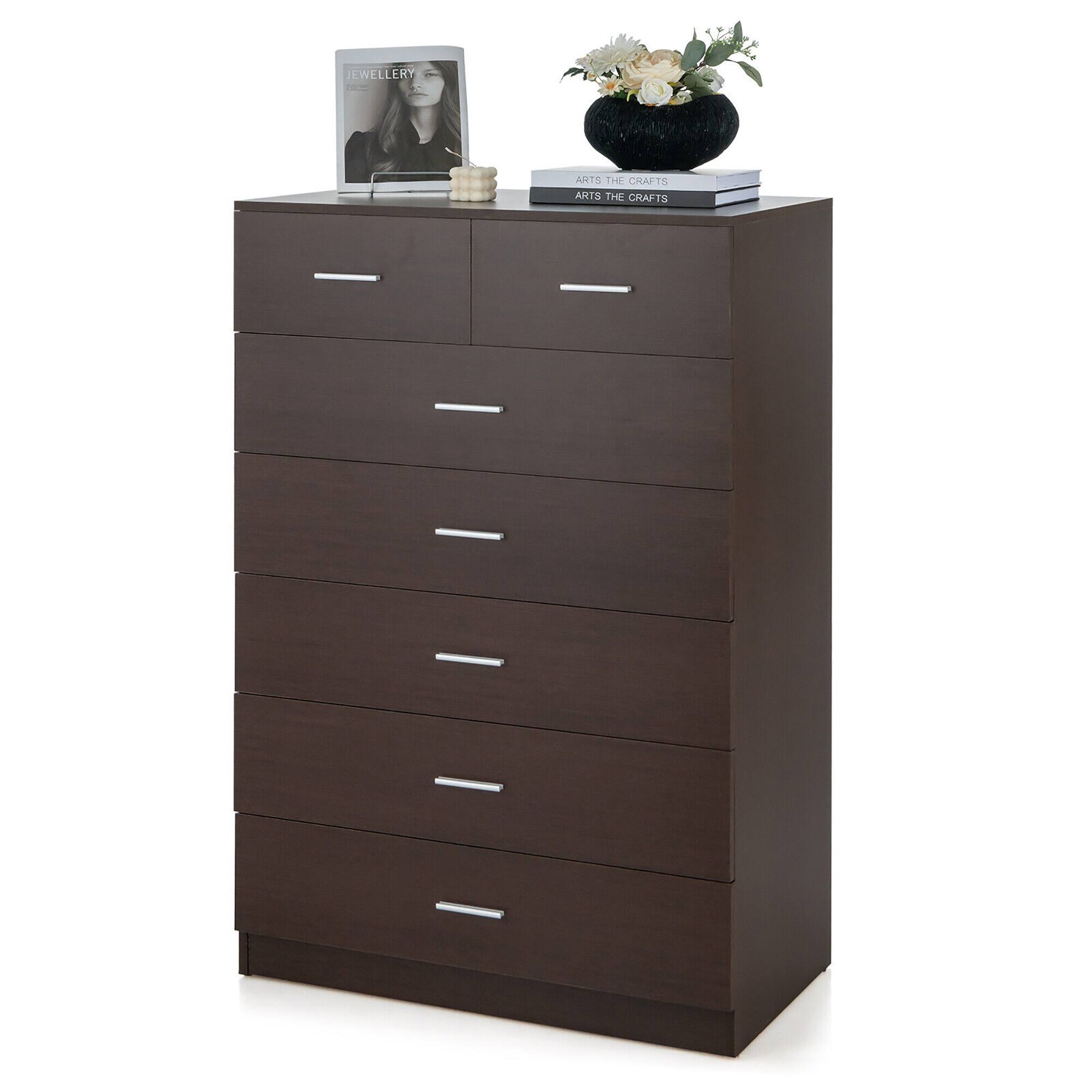 Gymax - 7 Drawers Dresser Wooden Chest of Drawers w/ Metal Handles Guide Rails - Espresso
