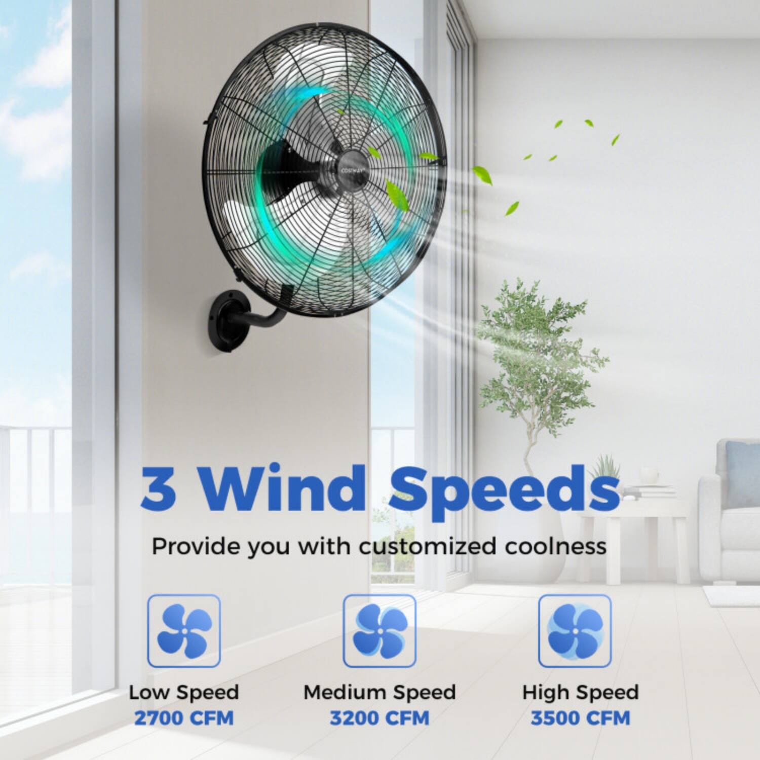 3 Wind Speeds  
Provide you with customized coolness  
Low Speed 2700 CFM  
Medium Speed 3200 CFM  
High Speed 3500 CFM