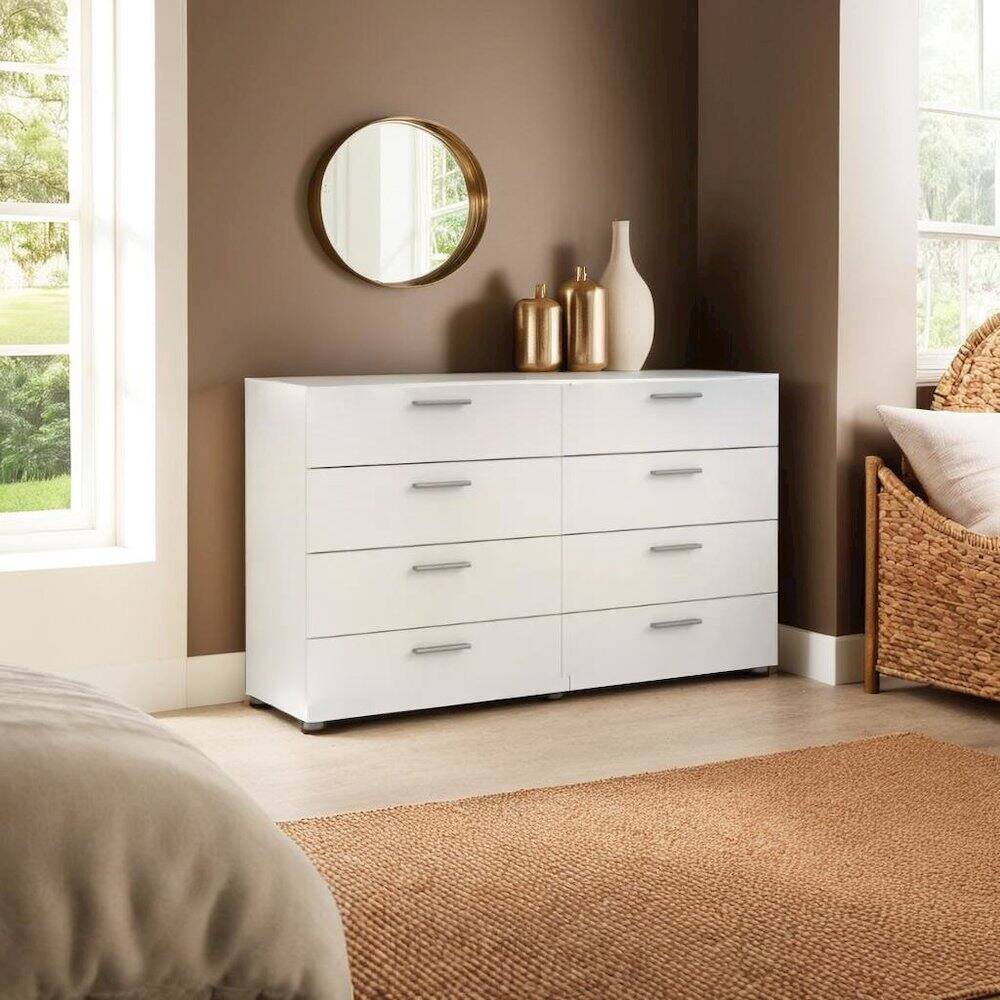 Alt View 3. FurniFact - Sleek White Double Dresser with Eight Spacious Drawers for Bedroom Storage - White.