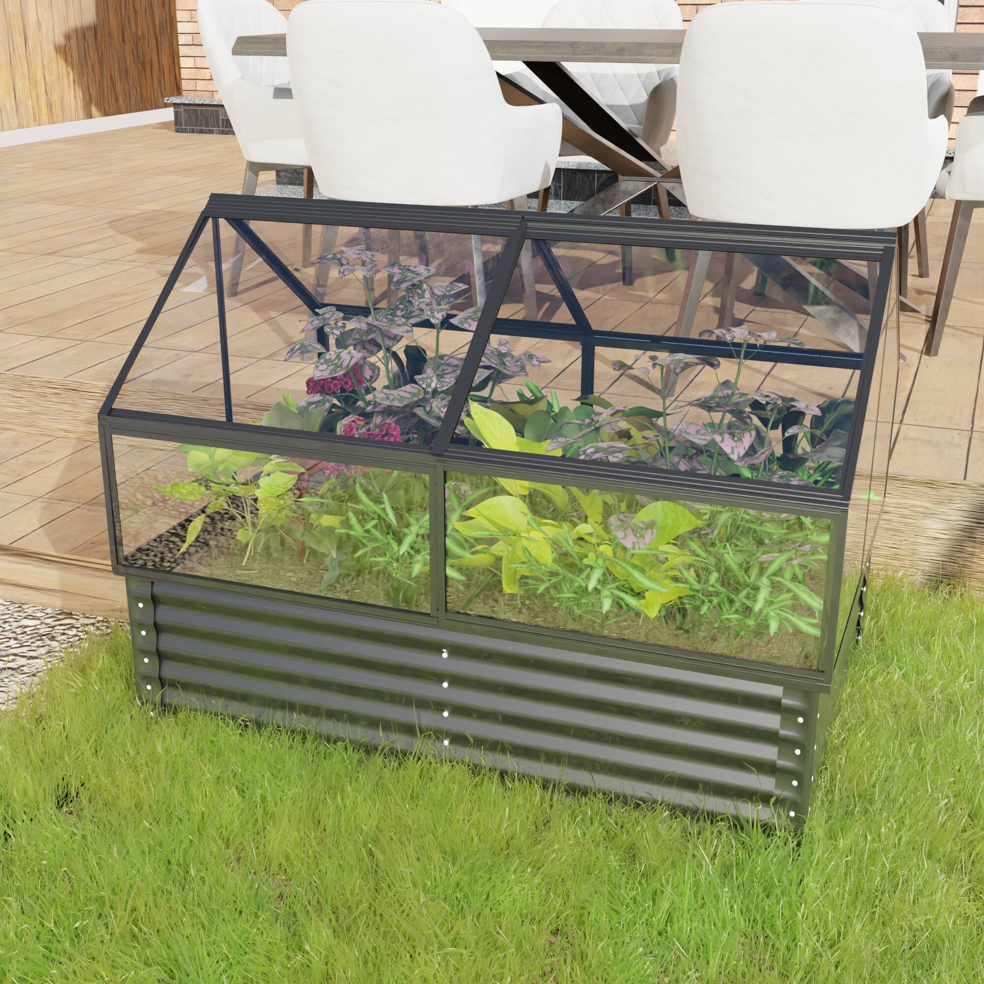 Front. Loheer - Loheer Large Greenhouse with Raised Garden Bed Heavy Duty Outdoor Vegetable Planter Box with Cover.