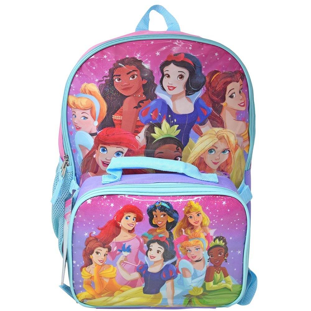 Front. Disney - Disney Princesses 16" Pink Shoulder Backpack for School with Rectangular Lunch Bag, For Girls - Assorted Pre-Pack.
