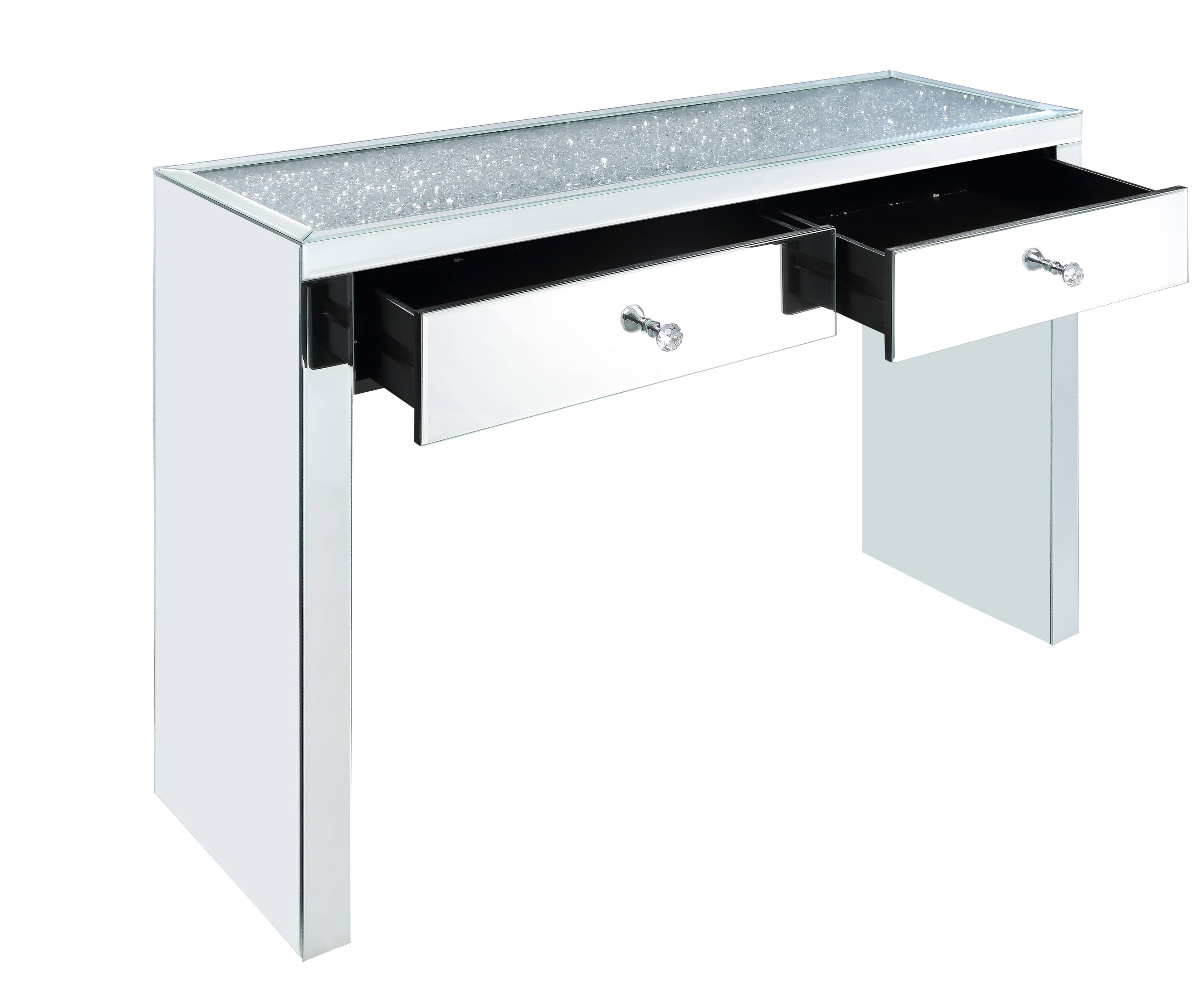 Alt View 2. Manhattan Lane - Wooden Console Table with 2 Storage Drawers and Faux Diamond Inlay - Silver.