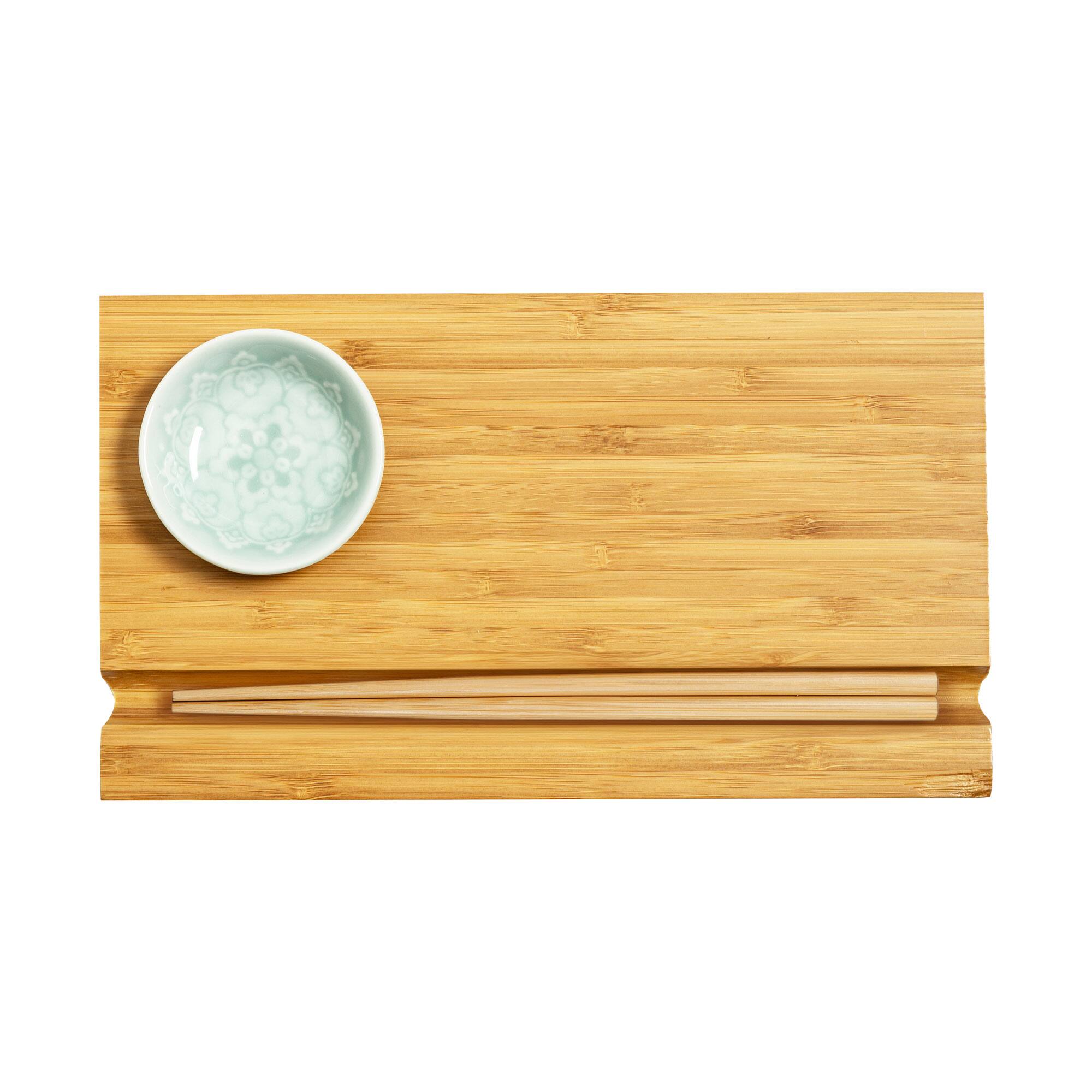 Left. Escali - Joyce Chen Burnished Bamboo Sushi Board Set - Natural.