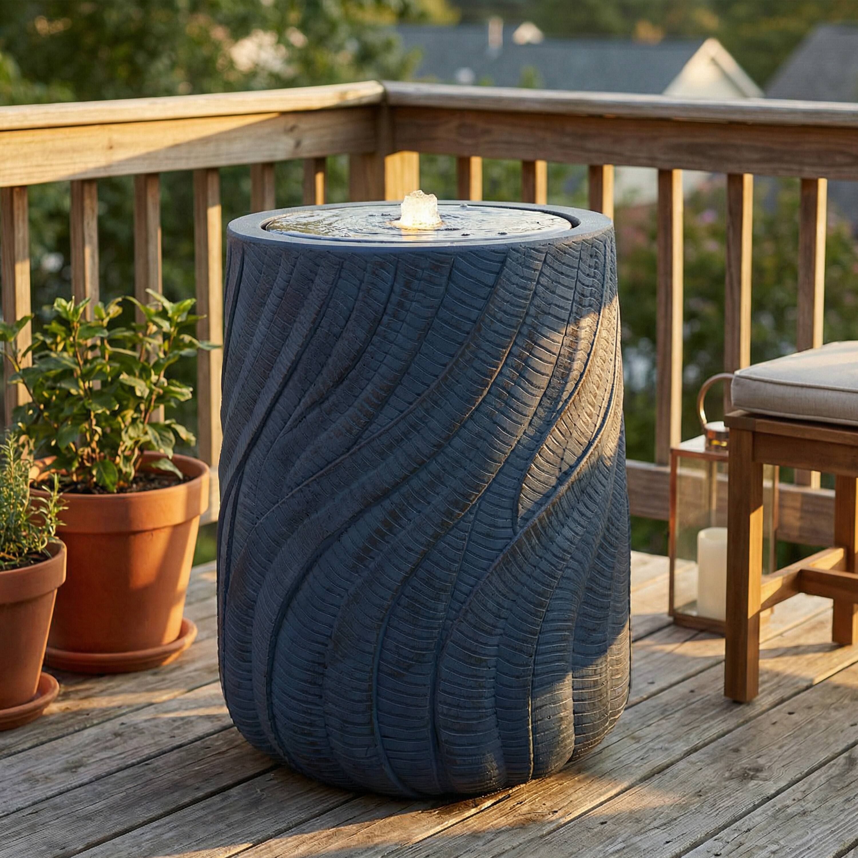 Alt View 8. Sunnydaze - Textured Spiral Outdoor Bubble Fountain with LED Light - Blue.