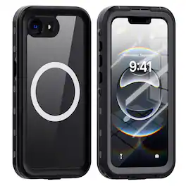 Dteck - IP68 Waterproof Magnetic Case for Apple iPhone 16e/17e,Built-in Screen Protector Full-Body Rugged Mag Safe Cover + Strap - Black