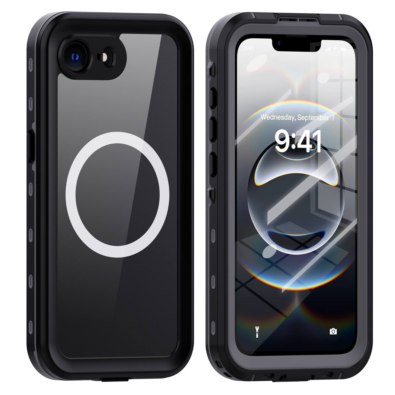 Dteck - IP68 Waterproof Magnetic Case for Apple iPhone 16e/17e,Built-in Screen Protector Full-Body Rugged Mag Safe Cover + Strap - Black