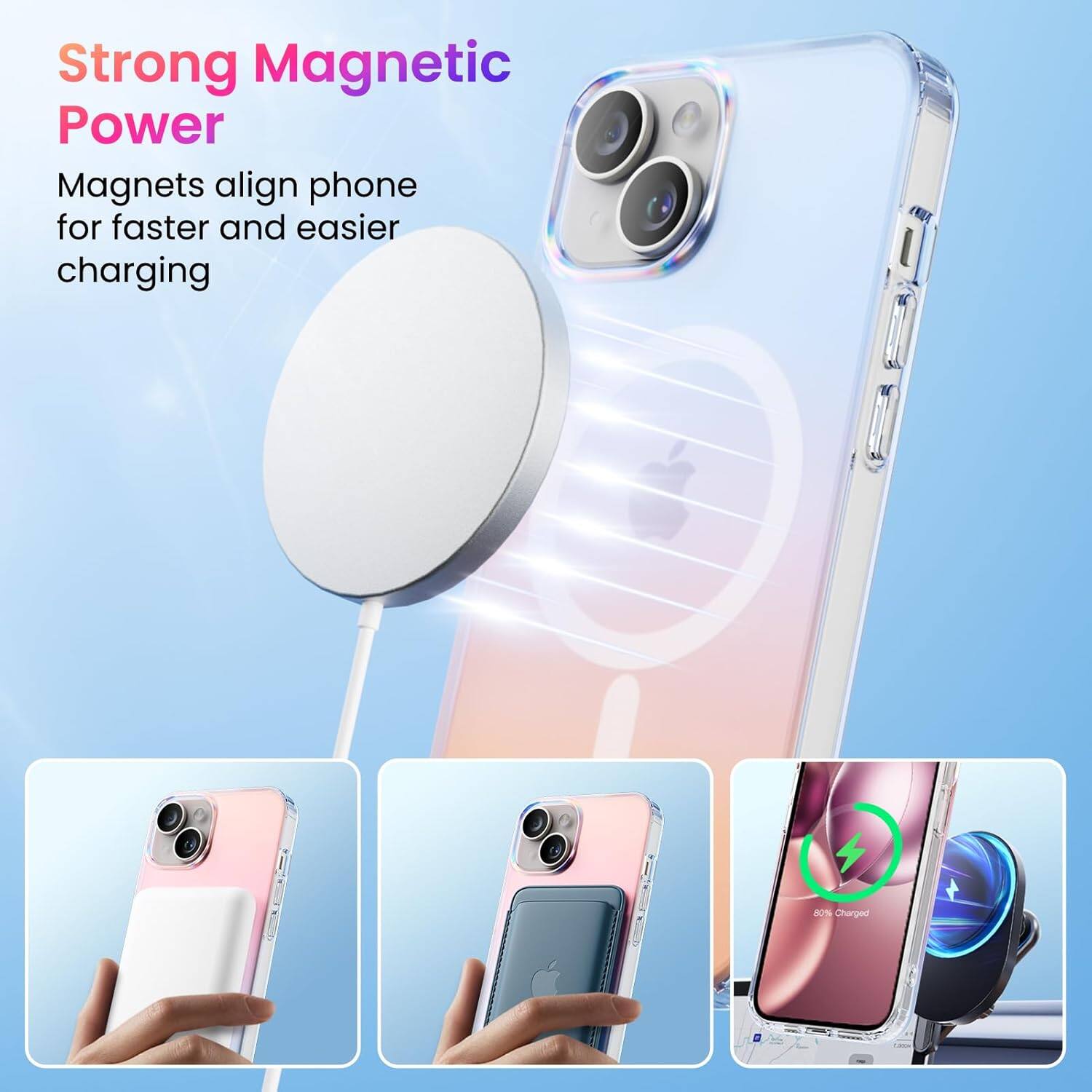 Strong Magnetic Power Magnets align phone for faster and easier charging - Charged