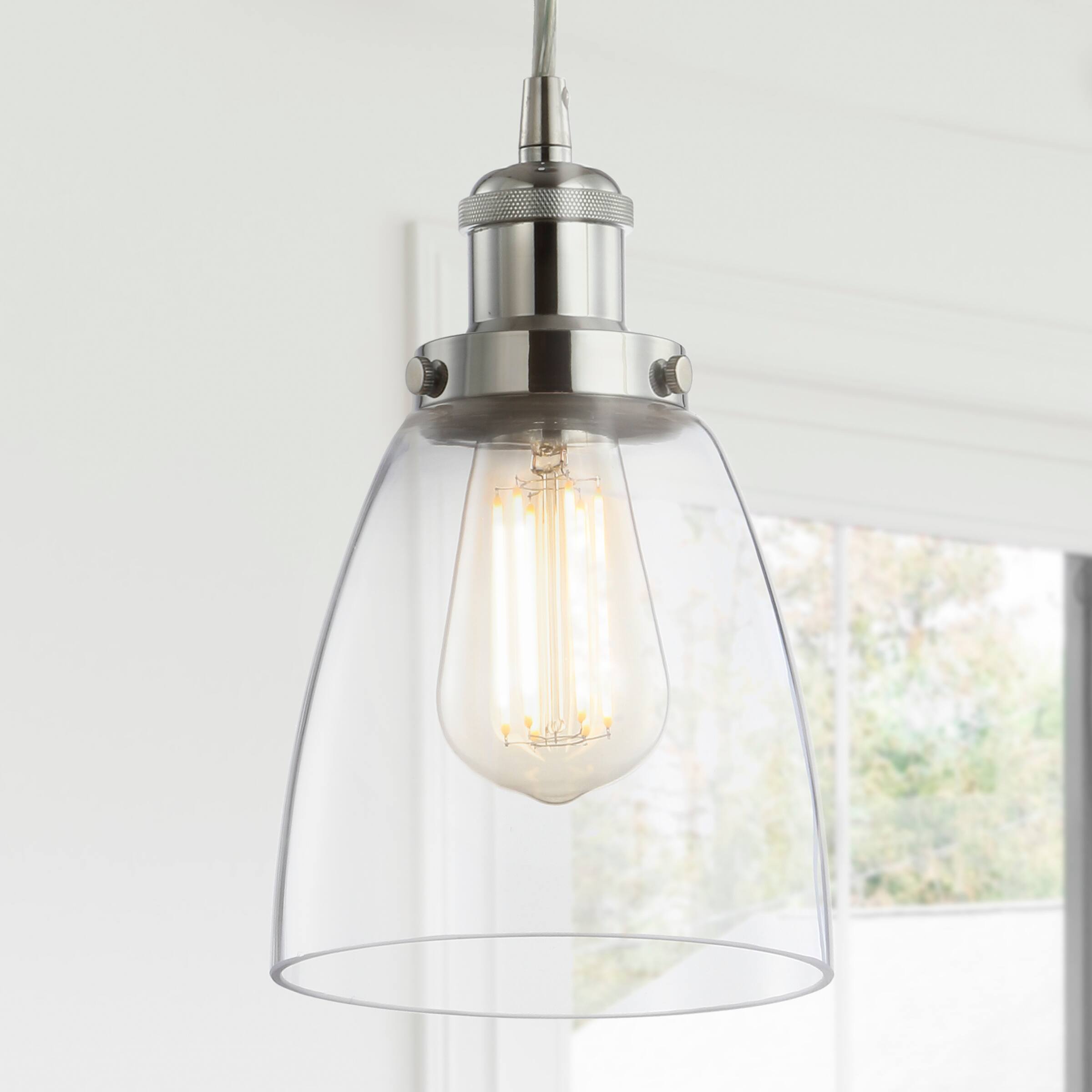 Alt View 1. Jonathan Y - Cleo 5.5" Adjustable Metal/Glass LED Pendant, Chrome - Chrome.