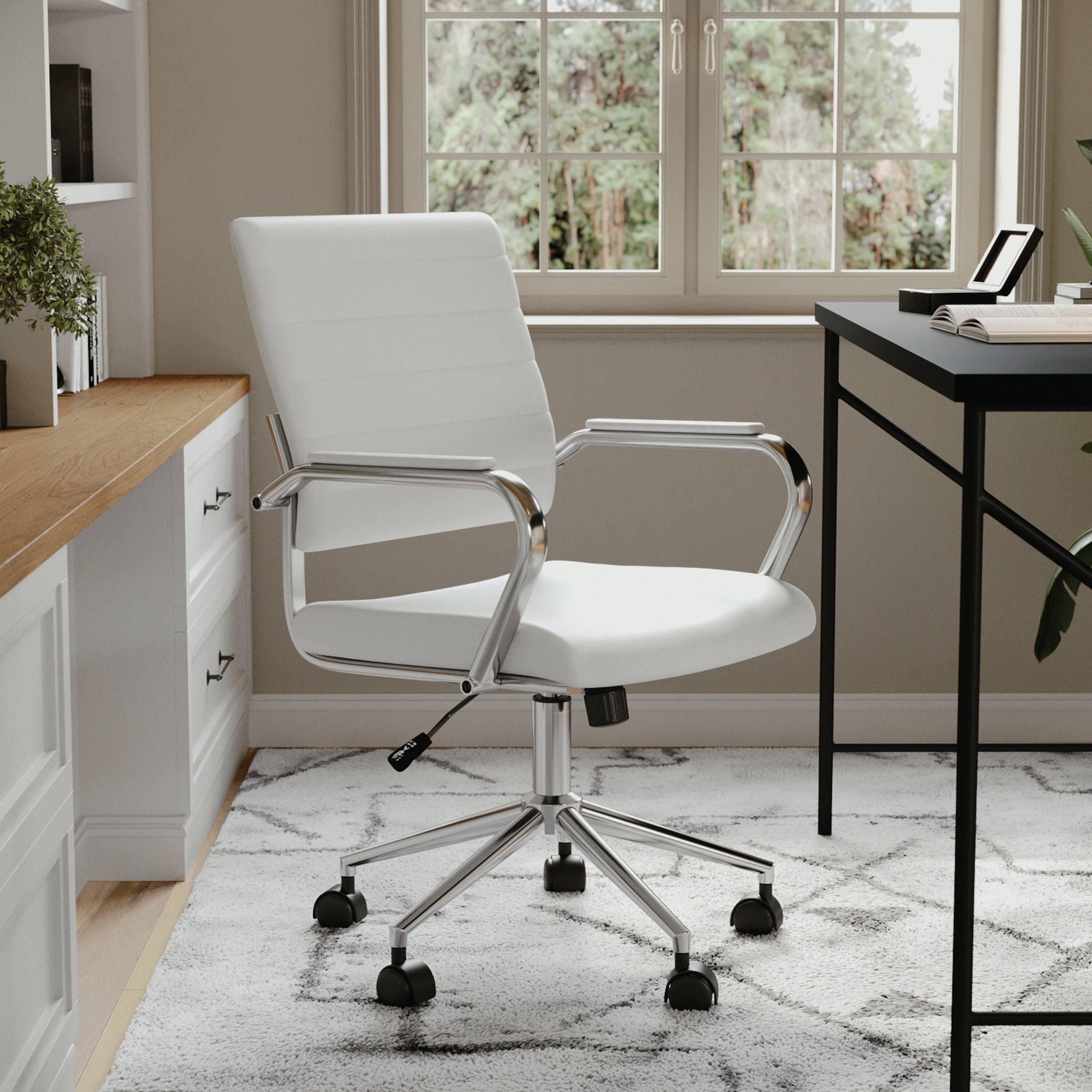 Alt View 14. Martha Stewart - Piper Ribbed Faux Leather Office Chair - White Faux Leather/Polished Nickel.