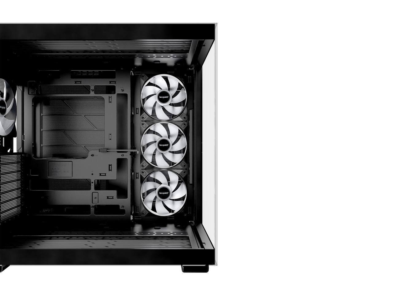 The text on the image reads:

- "be quiet!"
- "be quiet!" (on the fans)