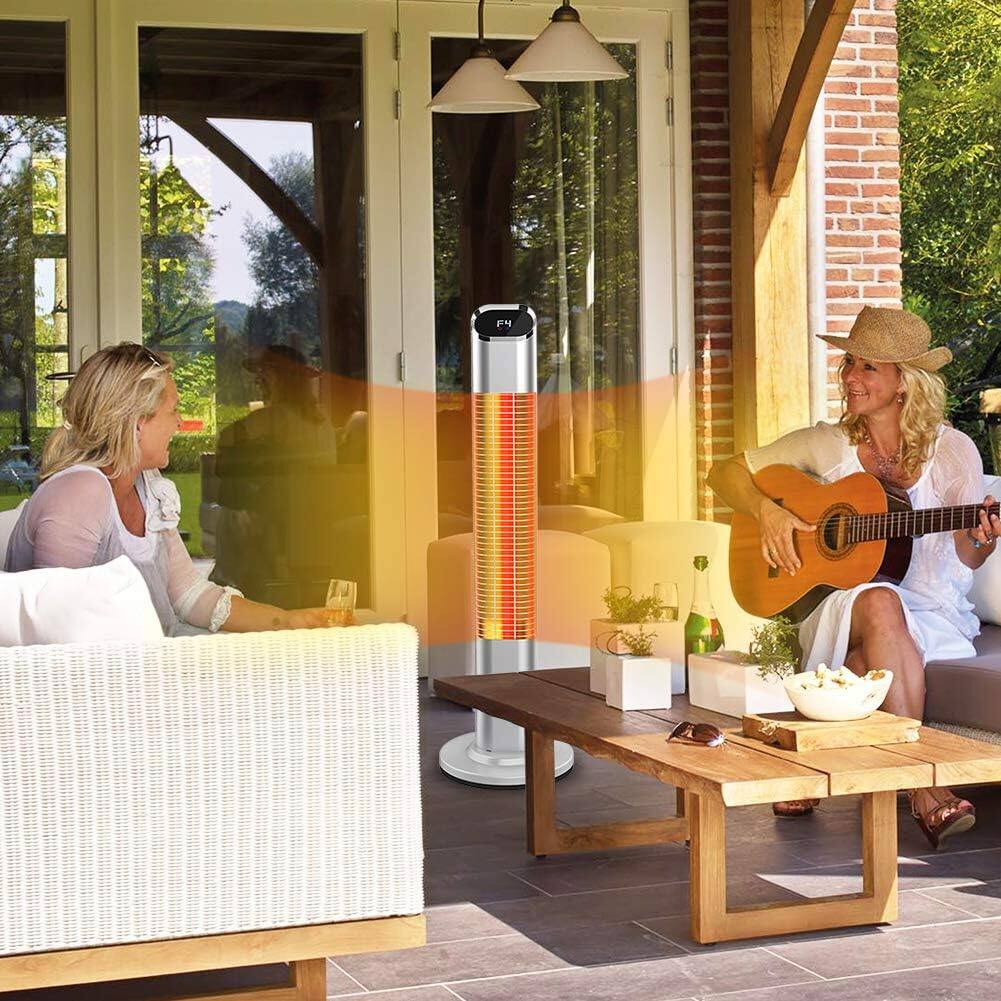 Left. COWLOWN - Electric Outdoor Heater Tower 1500W Infrared with Remote Control Digital Display White - White.