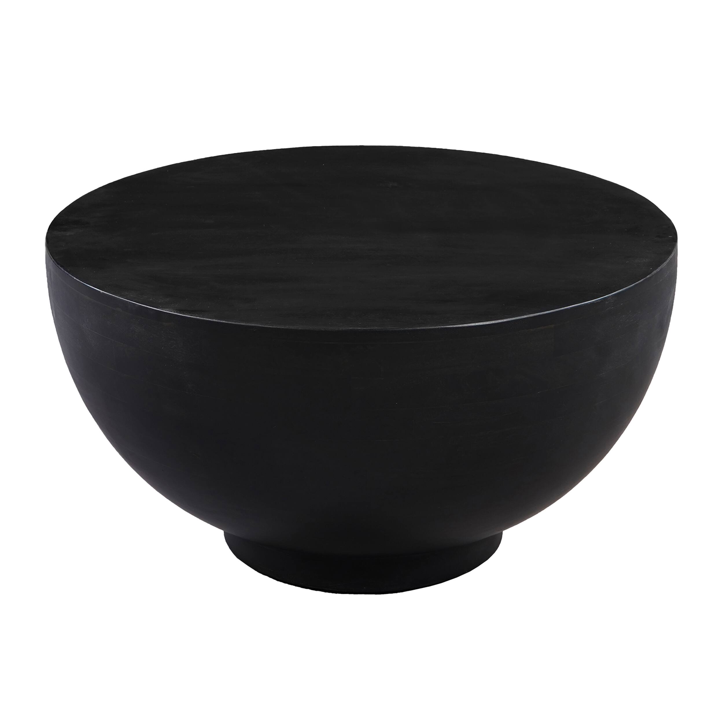 Alt View 1. Manhattan Lane - 30 Inch Modern Art Coffee Table, Round Drum Shape, Solid Mango Wood - Black.