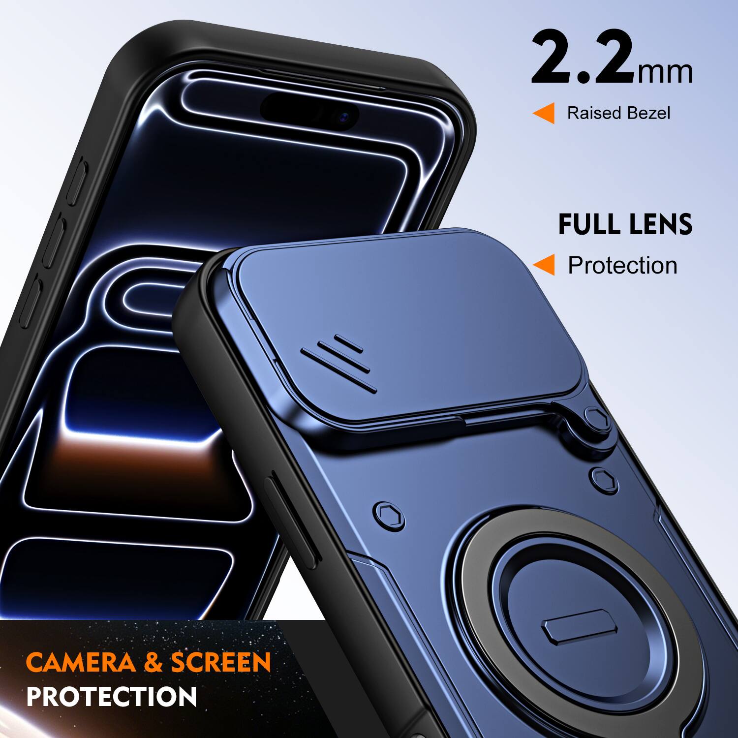 2.2mm Raised Bezel  
FULL LENS Protection  
CAMERA & SCREEN PROTECTION