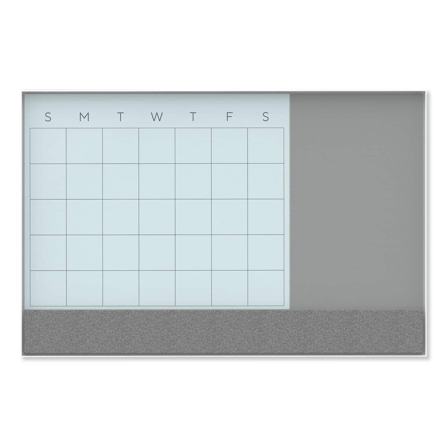 U Brands - 3N1 Magnetic Glass Dry Erase Combo Board, Monthly Planning, 24 x 18 (Actual Size: 23 x 17) White Frame