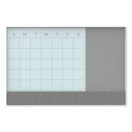U Brands - 3N1 Magnetic Glass Dry Erase Combo Board, Monthly Planning, 24 x 18 (Actual Size: 23 x 17) White Frame