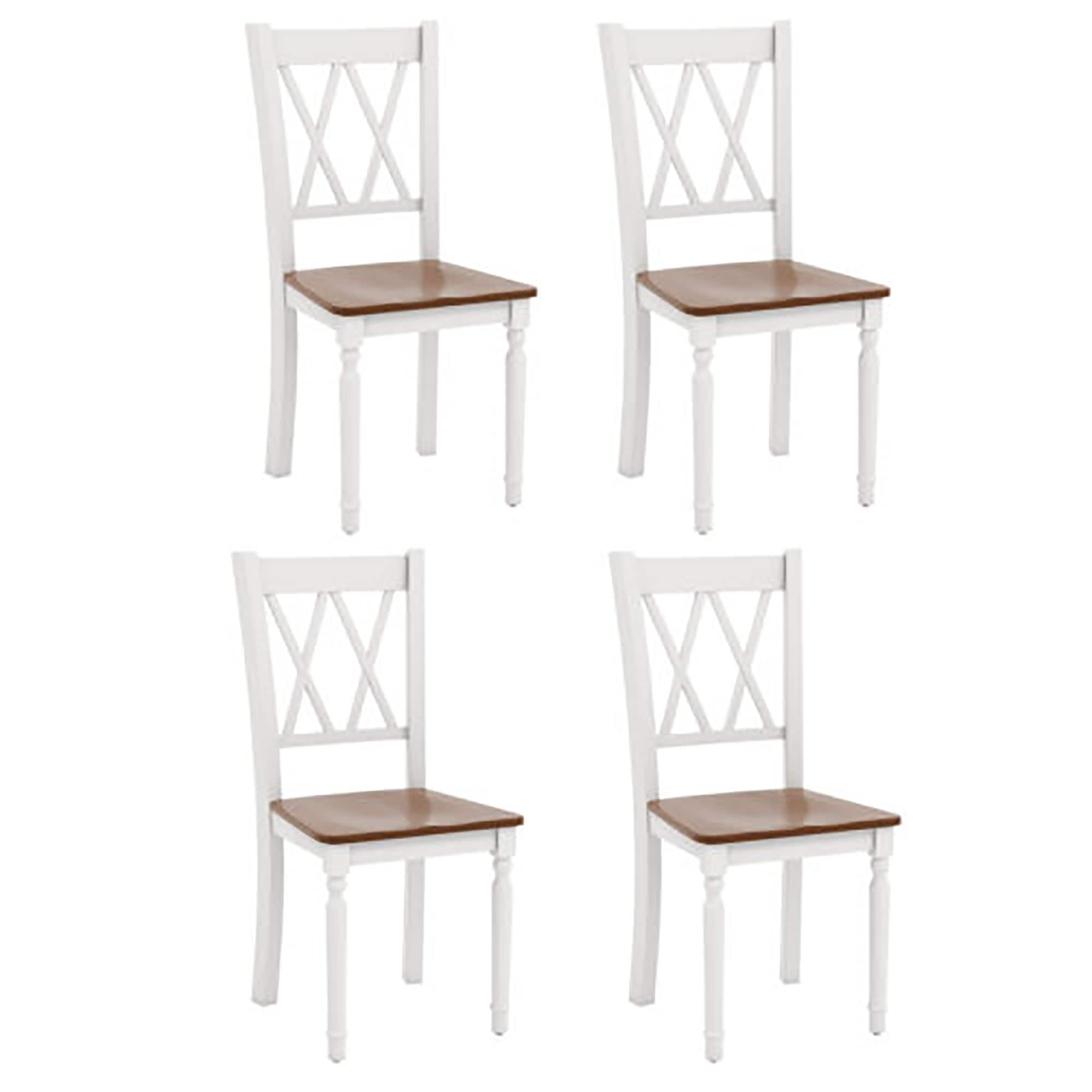 Gymax - Dining Chairs Set of 4 Wood Farmhouse Dining Room Side Chairs for Home Kitchen - Walnut+White