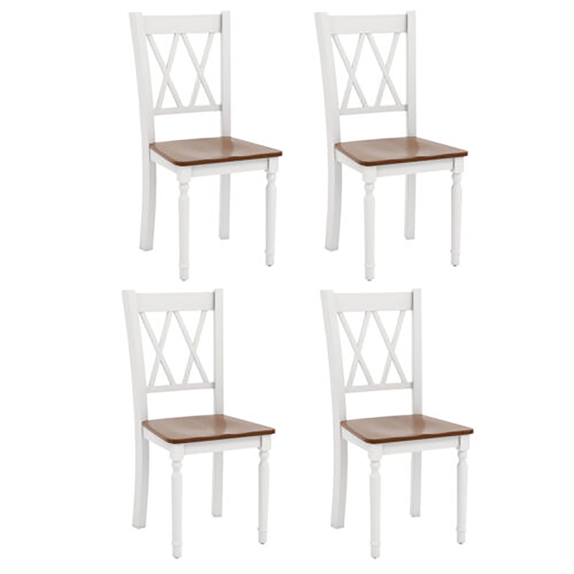 Front. Gymax - Gymax Dining Chairs Set of 4 Wood Farmhouse Dining Room Side Chairs for Home Kitchen - Walnut+White.