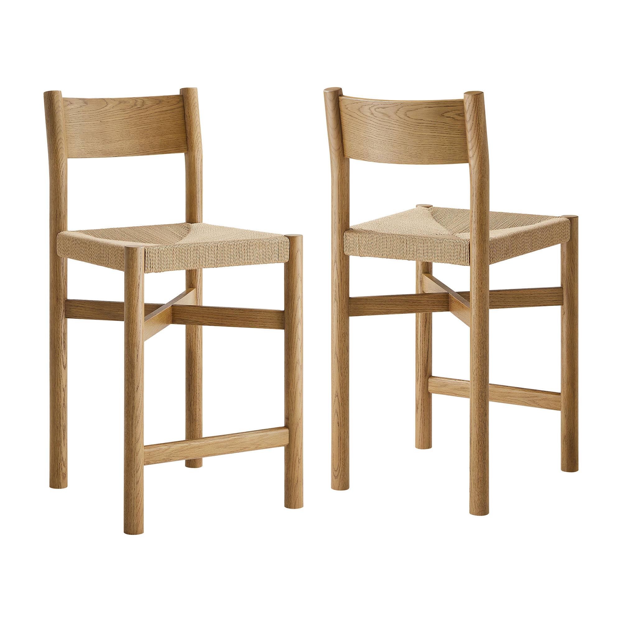 Angle. Modway - Alvia Oak Wood Counter Stools With Woven Seats Set of 2 by Modway - Weathered Oak.