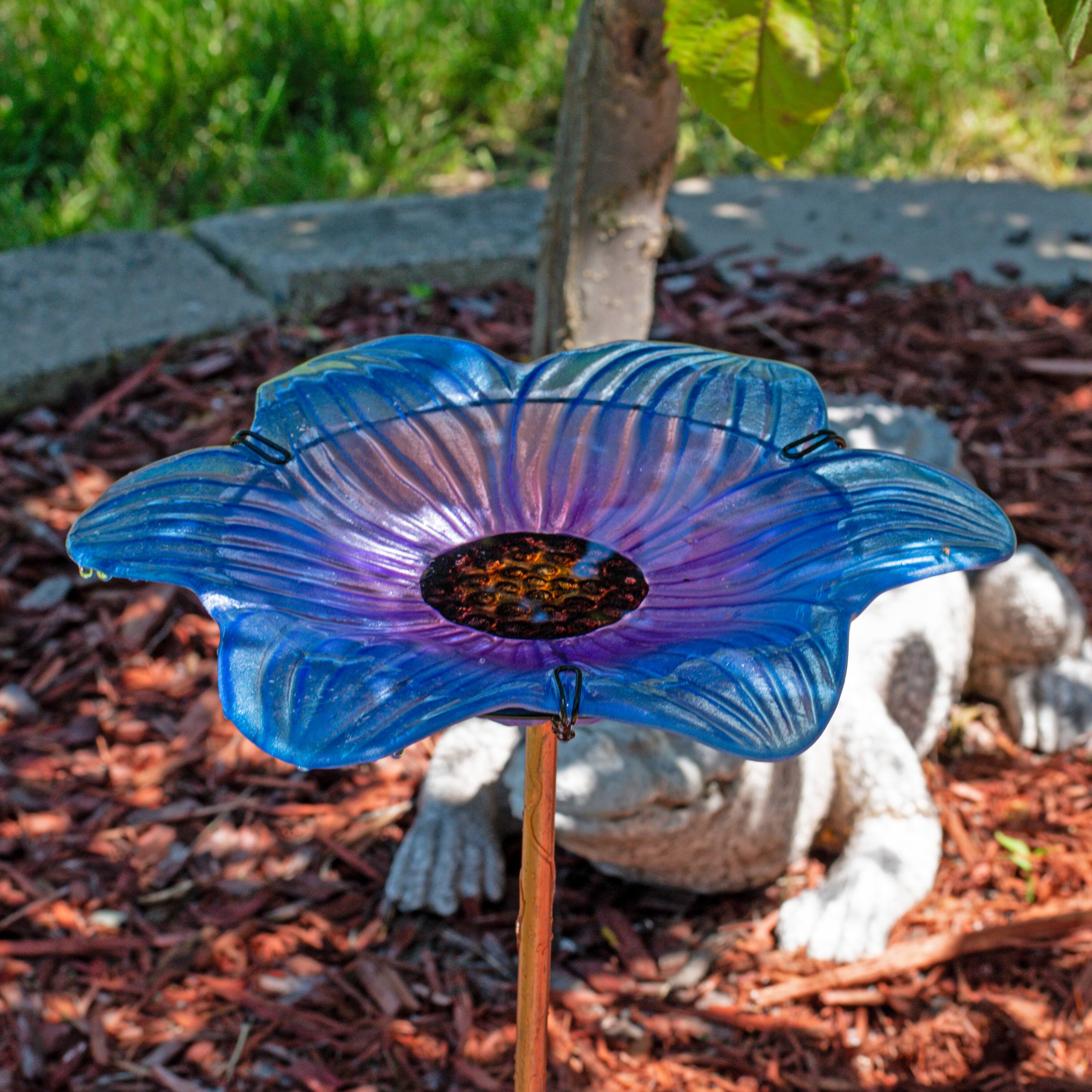 Alt View 4. Sunnydaze - Deck-Mounted/Staked Glass Bird Bath - Morning Glory.