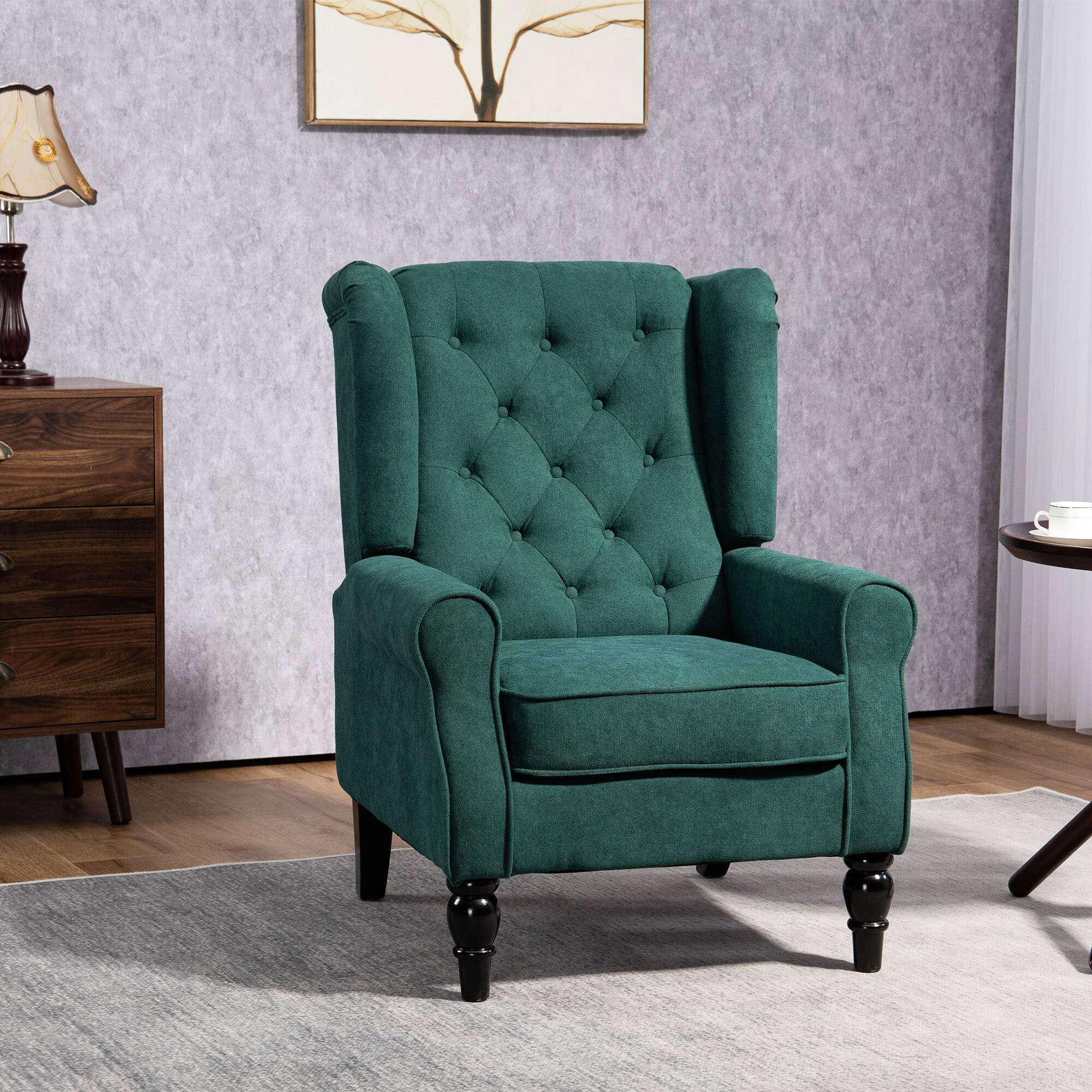 Alt View 1. Homcom - Mid-Century Modern Accent Chair, High Wingback Chair, Button-Tufted Upholstered Fabric Armchair - Dark Green.