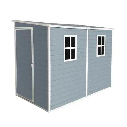 Front. Mondawe - 4x8ft Outdoor Storage Shed with Floor Resin shed with Two-Window - Grey.