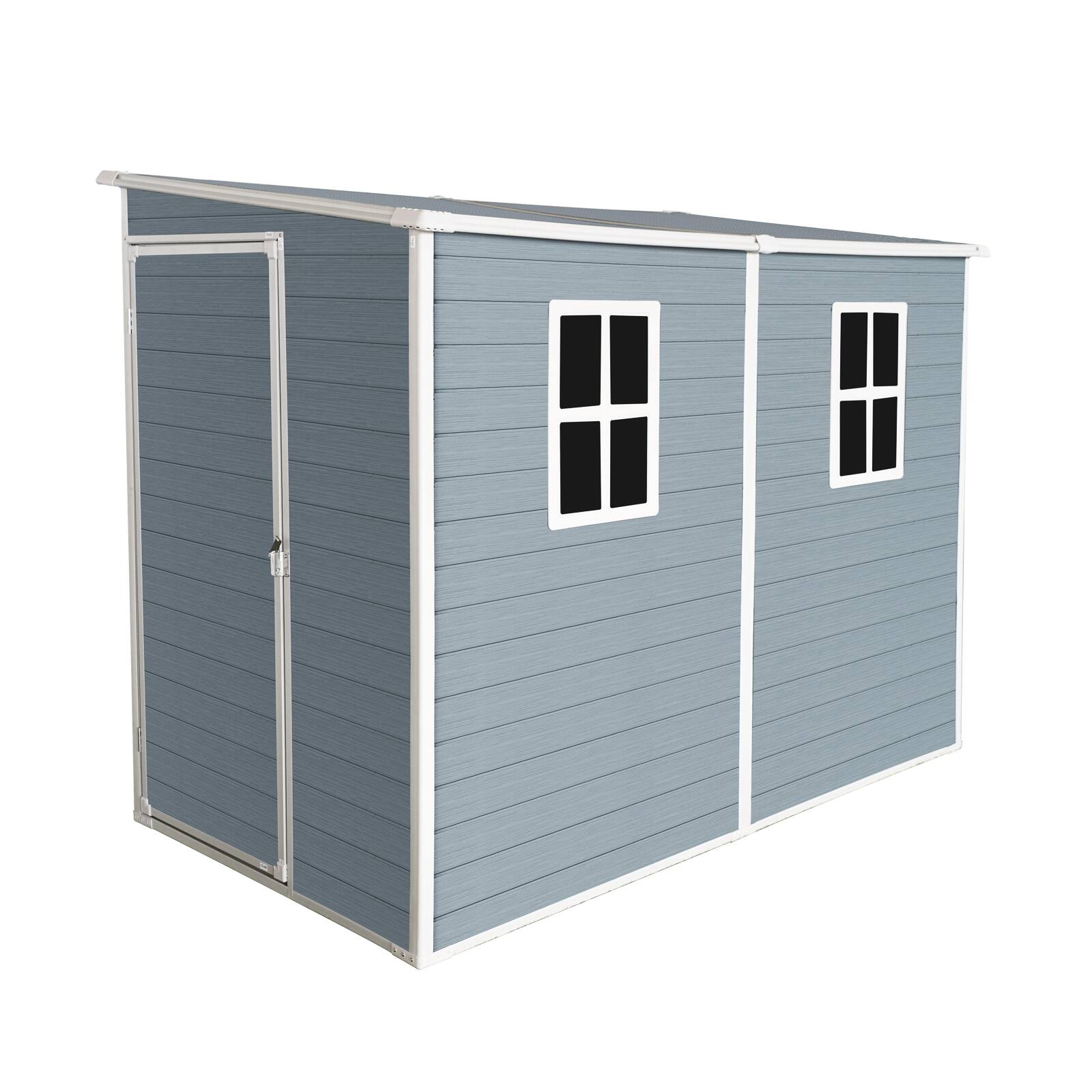 Front. Mondawe - 4x8ft Outdoor Storage Shed with Floor Resin shed with Two-Window - Grey.