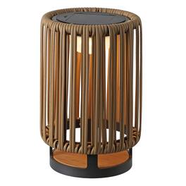 Jonathan Y - Sawara 12.5" Modern Minimalist Faux Rattan Integrated Indoor/Outdoor LED Solar Powered Lantern - Natural
