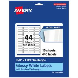 Avery - Glossy Rectangle Labels, 2/3" x 1-3/4", 440 Total - White