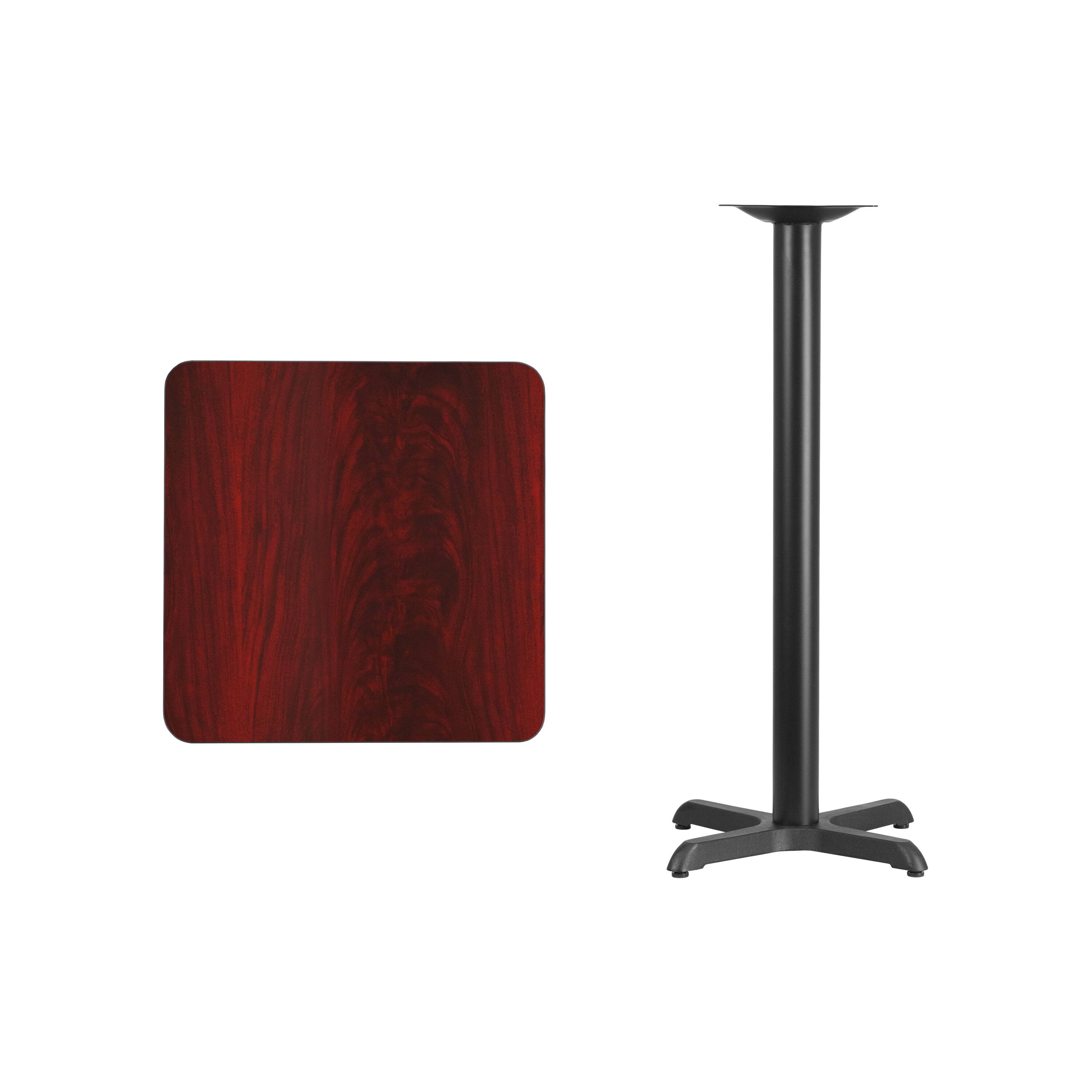 Alt View 2. Emma + Oliver - 24" Square Laminate Table Top with 22"x22" Bar Height Table Base - Mahogany.