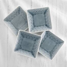 Euro Ceramica Home - Peacock 4-Piece Stoneware Square Appetizer Plates Set -- Grey - Gray