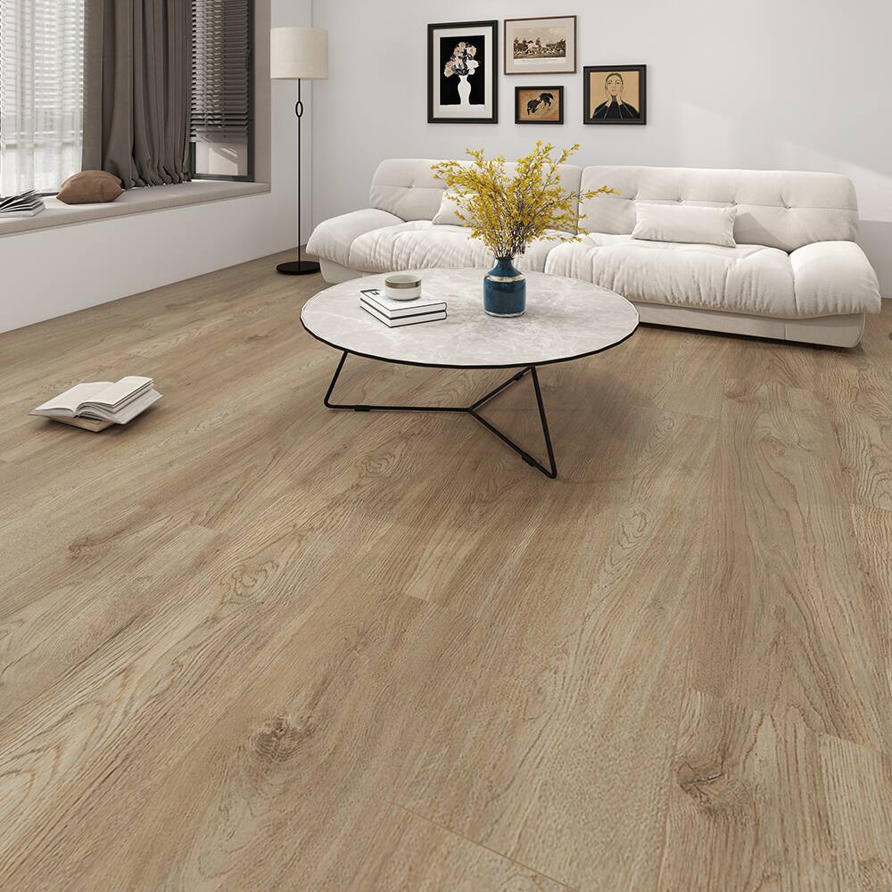 Angle. Dotfloor - 48"x7.2" SPC Composite Flooring; 12 Planks/Box (28.68 sq. ft/Box); 5mm Thick with 1mm IXPE Backing; 12 mil Wear Layer - Hard Maple.