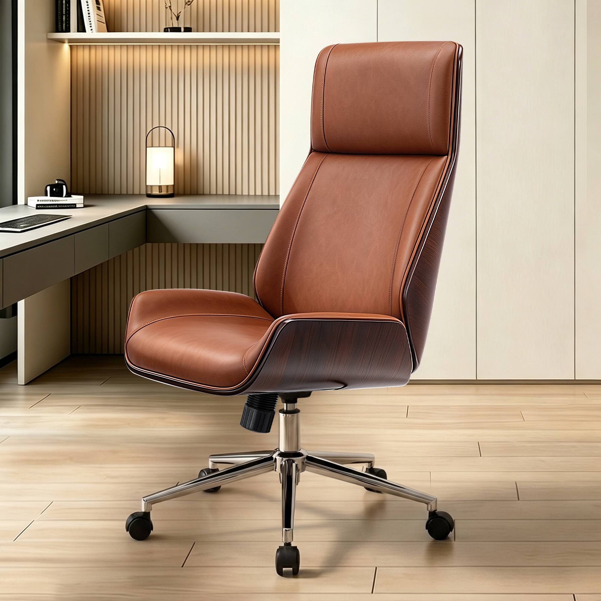 Alt View 4. KERDOM - Walnut Luxury Big Tall Executive Chair, Home Office Premium High Back Manager Boss Chair, Tilt Swivel Armless Stylish - Brown.