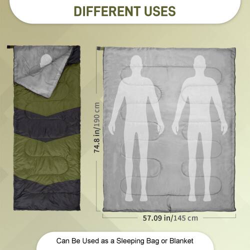 DIFFERENT USES

74.8 in/190 cm

57.09 in/145 cm

Can Be Used as a Sleeping Bag or Blanket