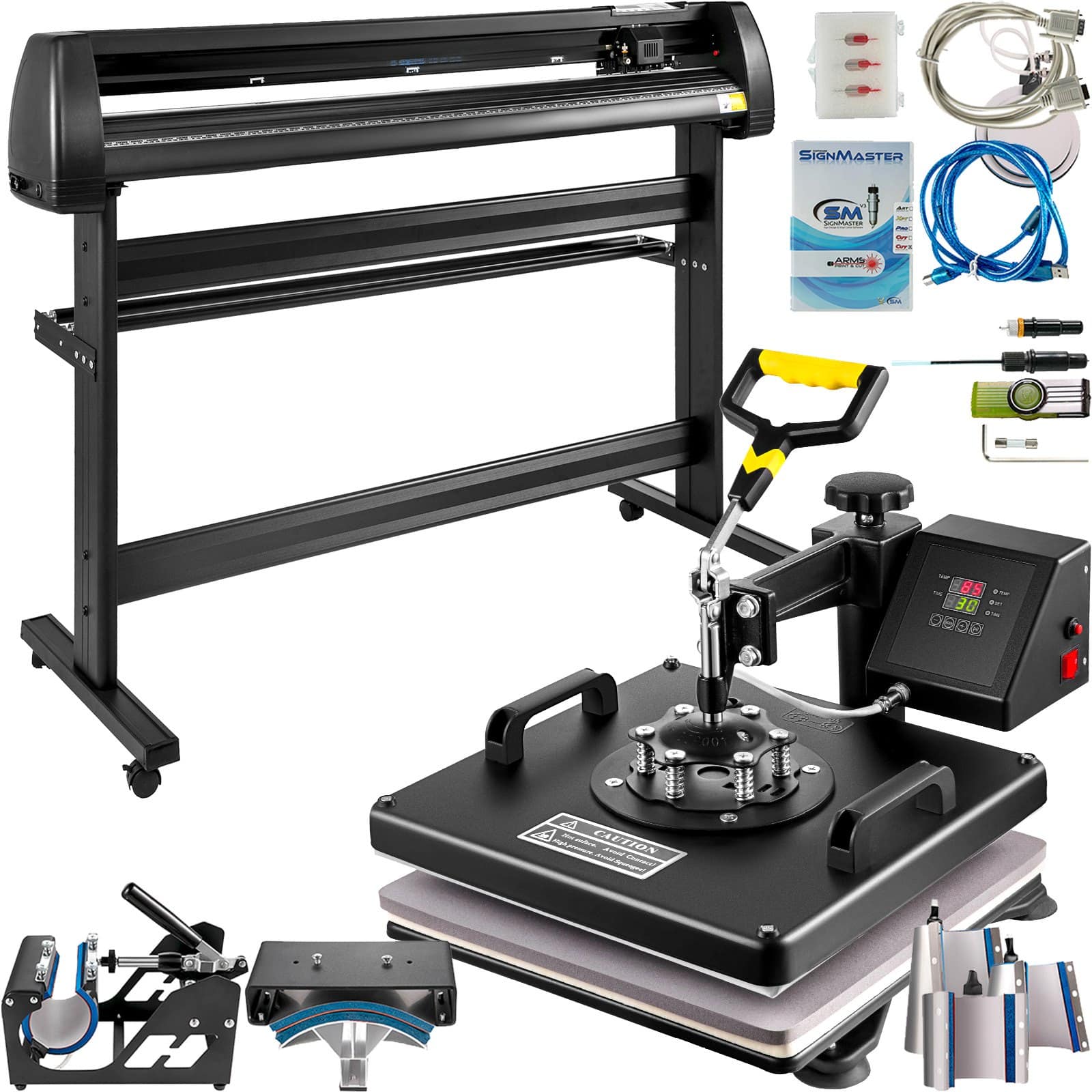Glintex - 8-in-1 Heat Press Sublimation Machine Bundle with 53" Vinyl Cutter Plotter for Custom T-Shirts & Crafts